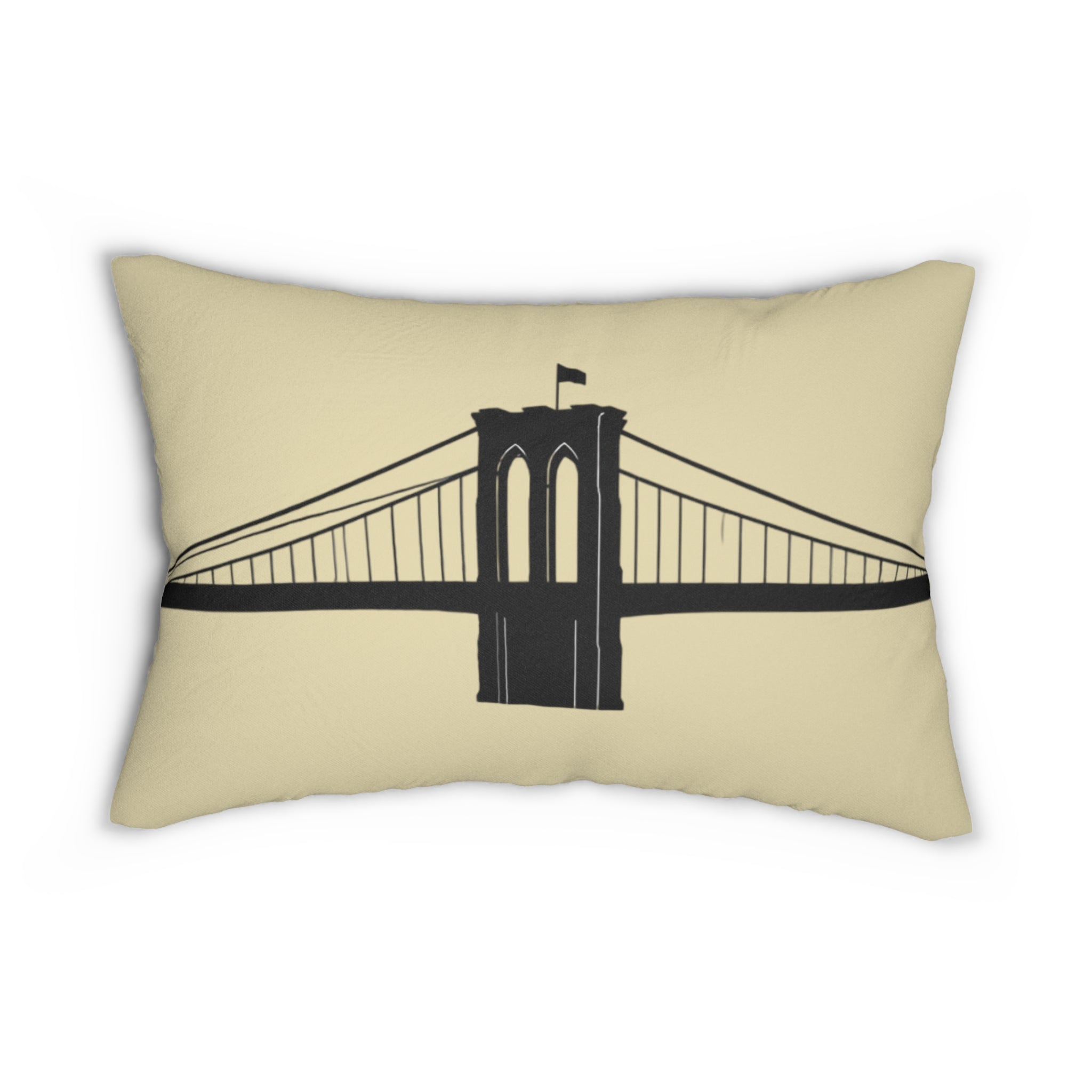 Brooklyn Bridge Silhouette Lumbar Pillow — Neutral Cityscape Decorative Pillow