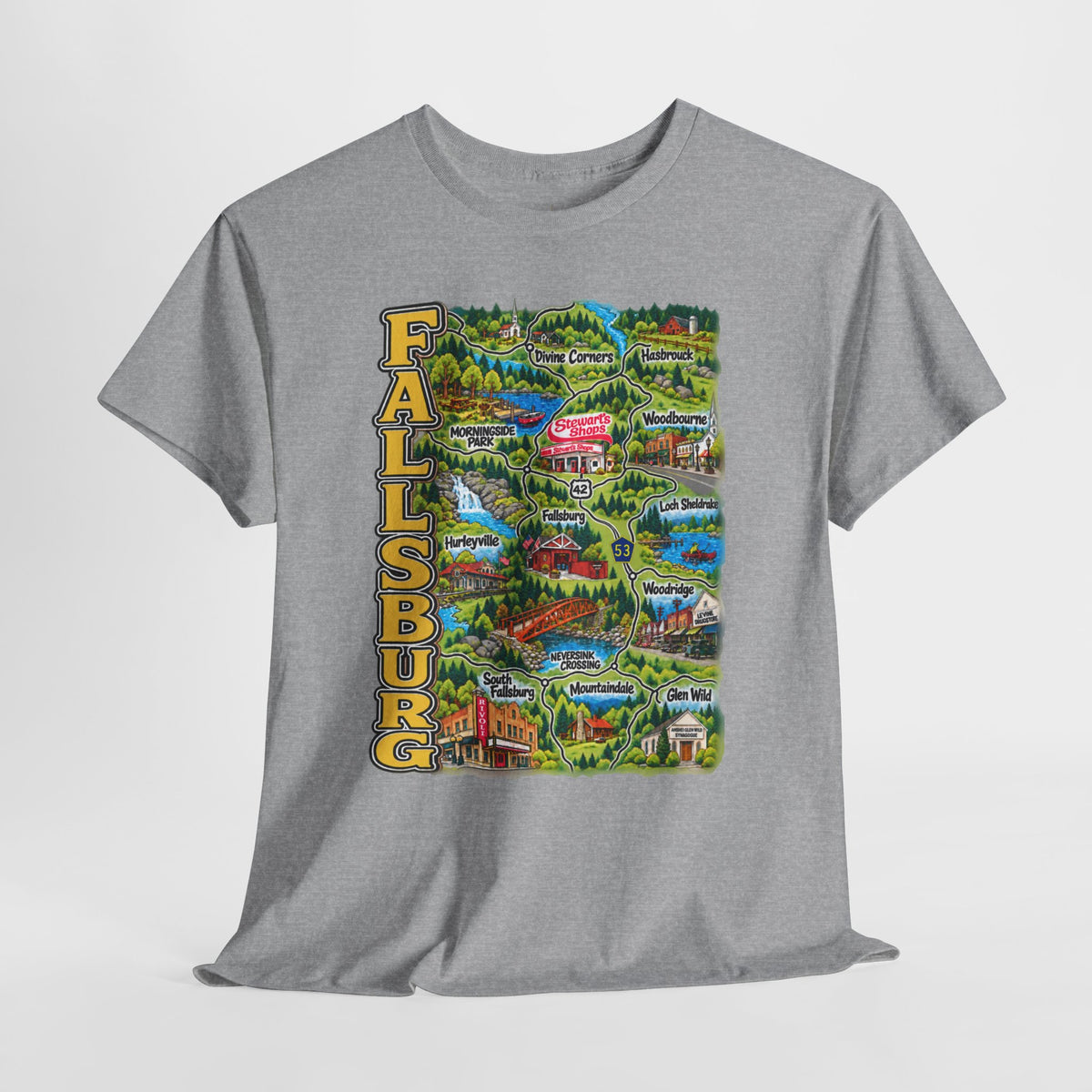 Fallsburg, NY Map T-Shirt  Catskills Upstate New York Tee