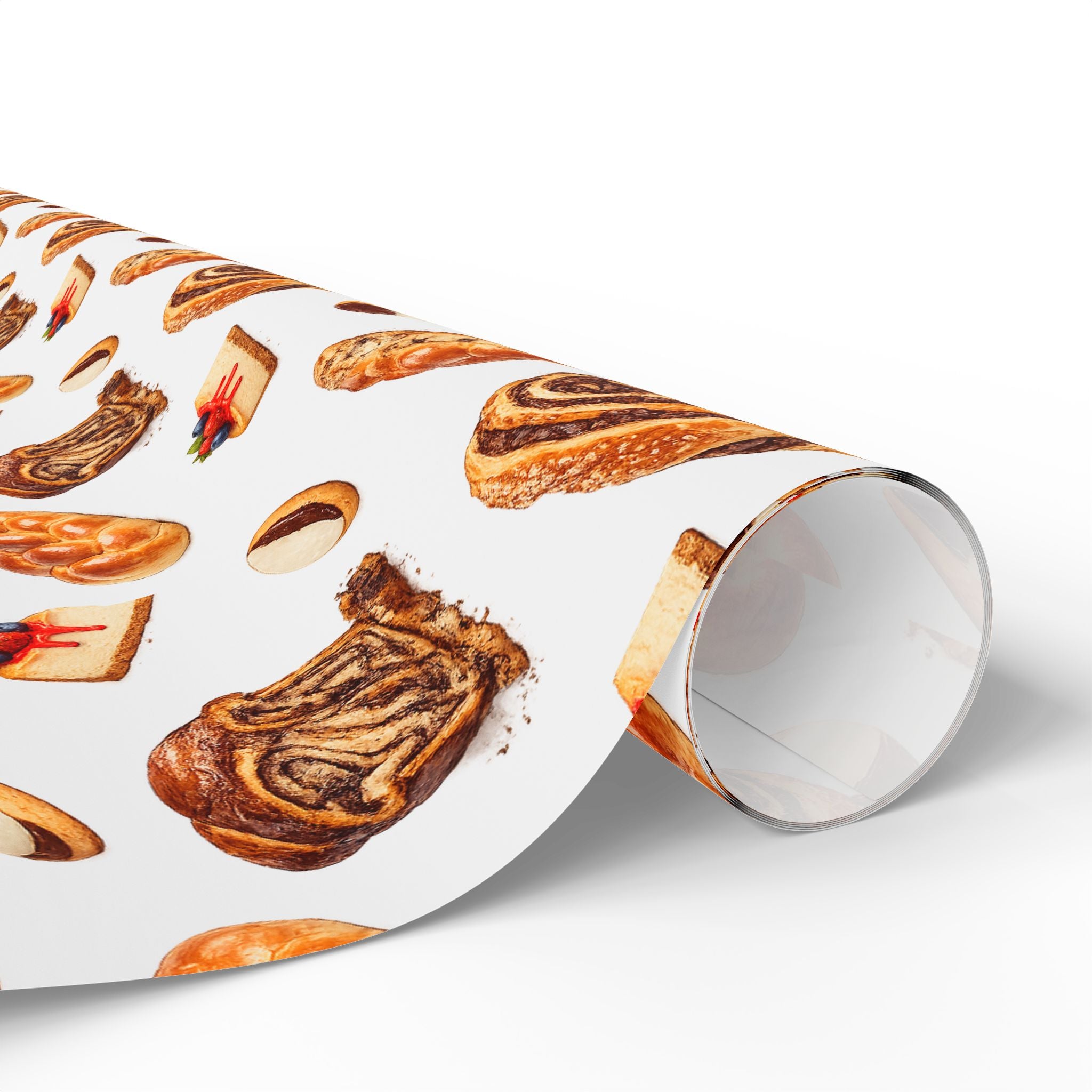Kosher Bakery Pastries Pattern White Gift Wrap Paper | Bagels Challah Cheesecake Roll Gift Wrapping Paper