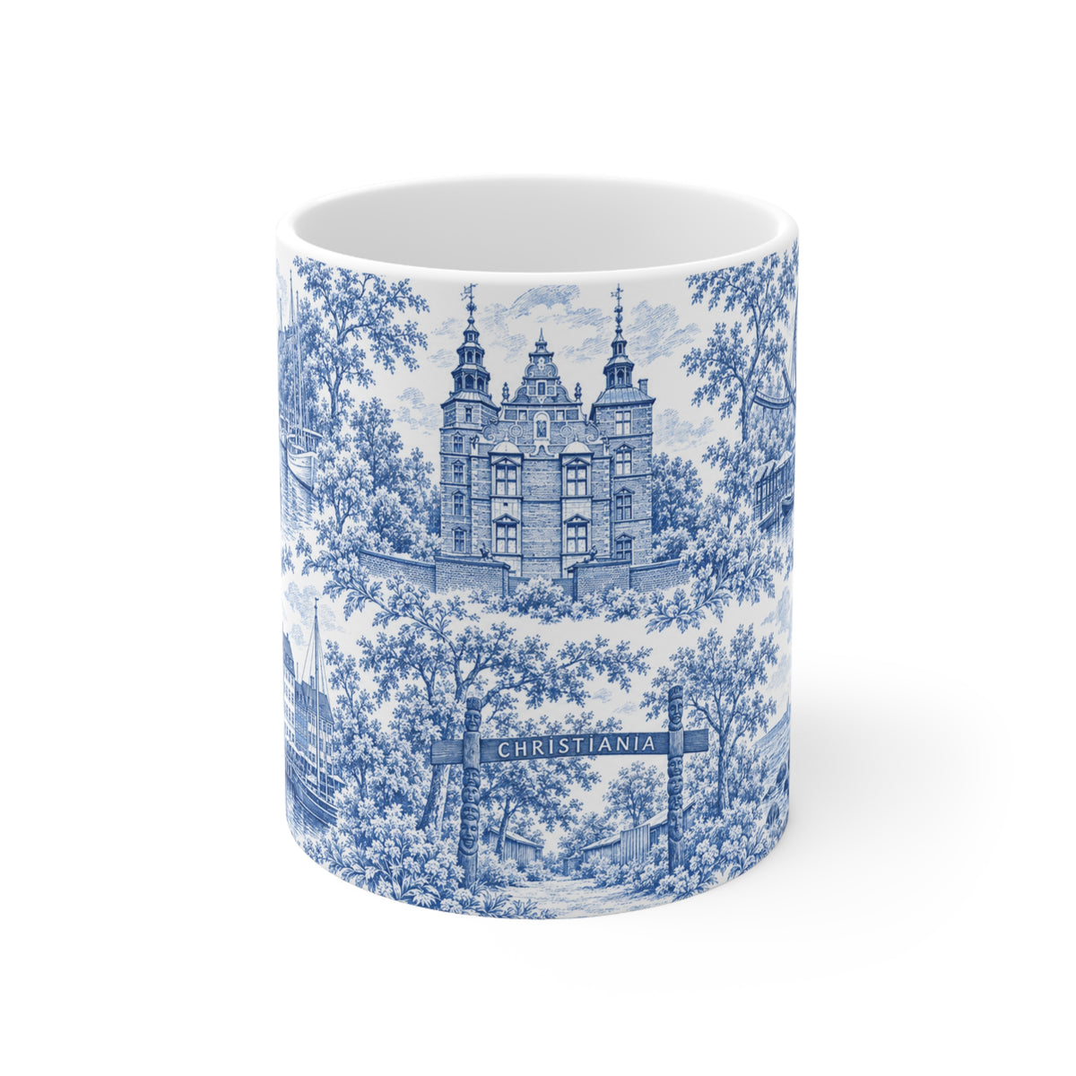 Copenhagen Blue Toile de Jouy Ceramic Coffee Mug (11 oz, Ships from Europe)