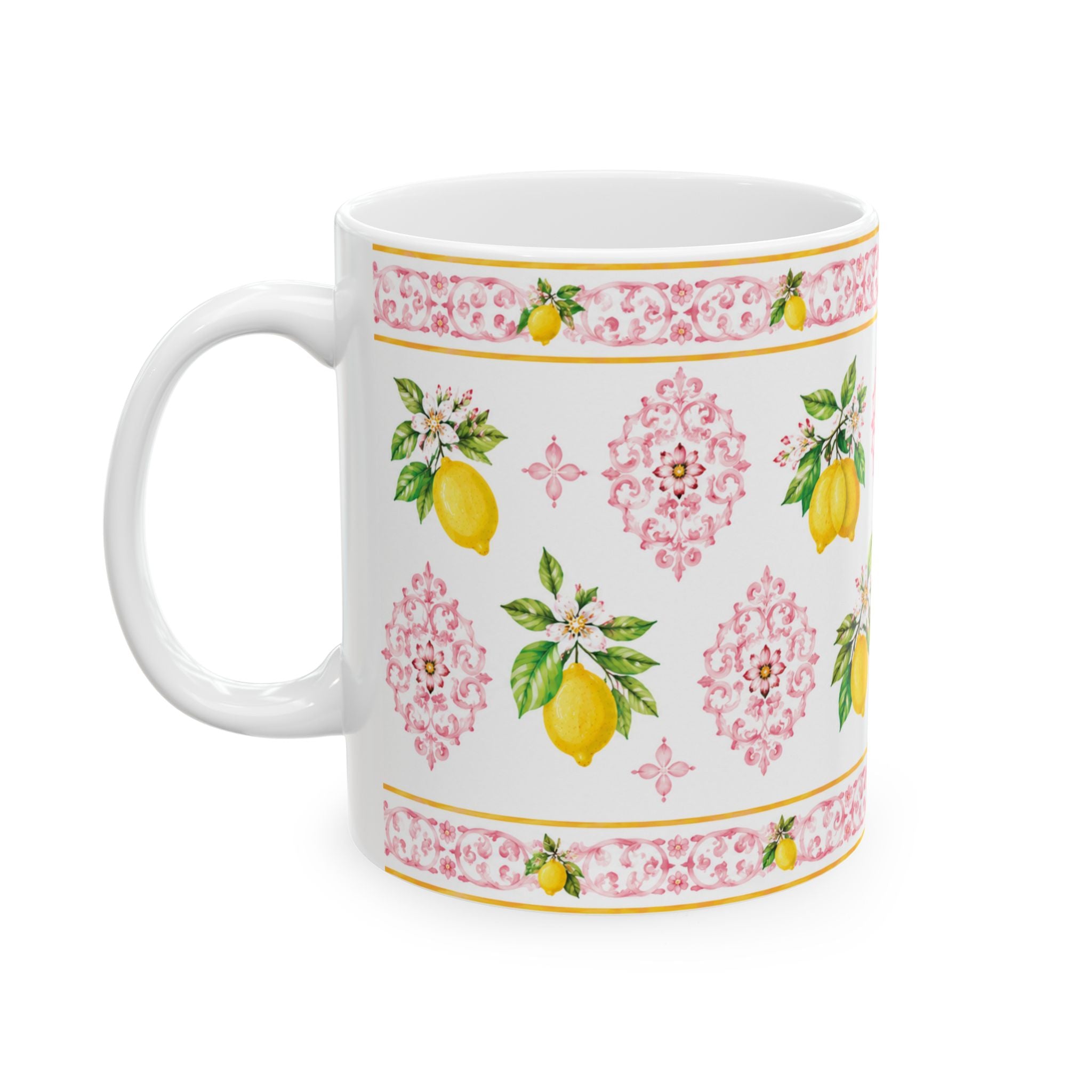 Little Italy Amalfi Pink with Lemon 3 Mug — Italian Mediterranean Pattern Coffee Cup (11oz)