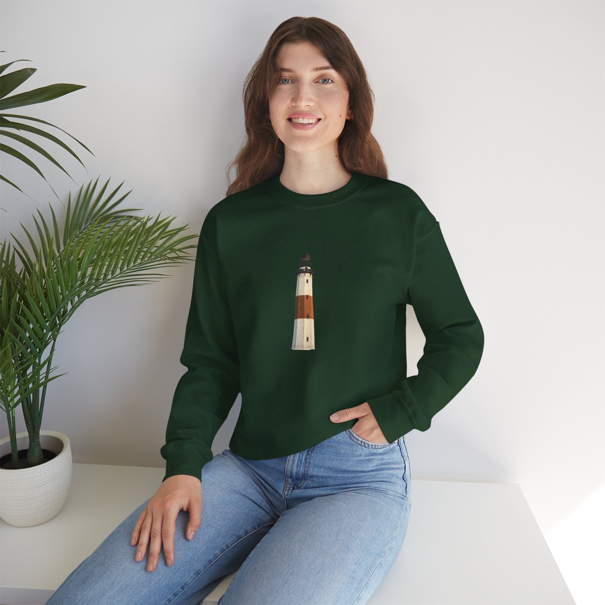 Montauk Lighthouse Minimalist Crewneck Sweatshirt — Montauk Coastal Nautical Graphic Sweater