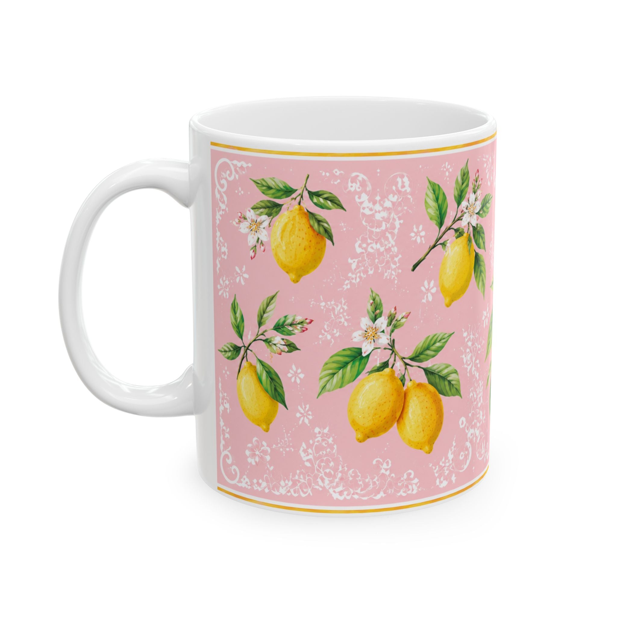 Little Italy Amalfi Pink with Lemon Mug 2 — Italian Mediterranean Pattern Coffee Cup (11oz)