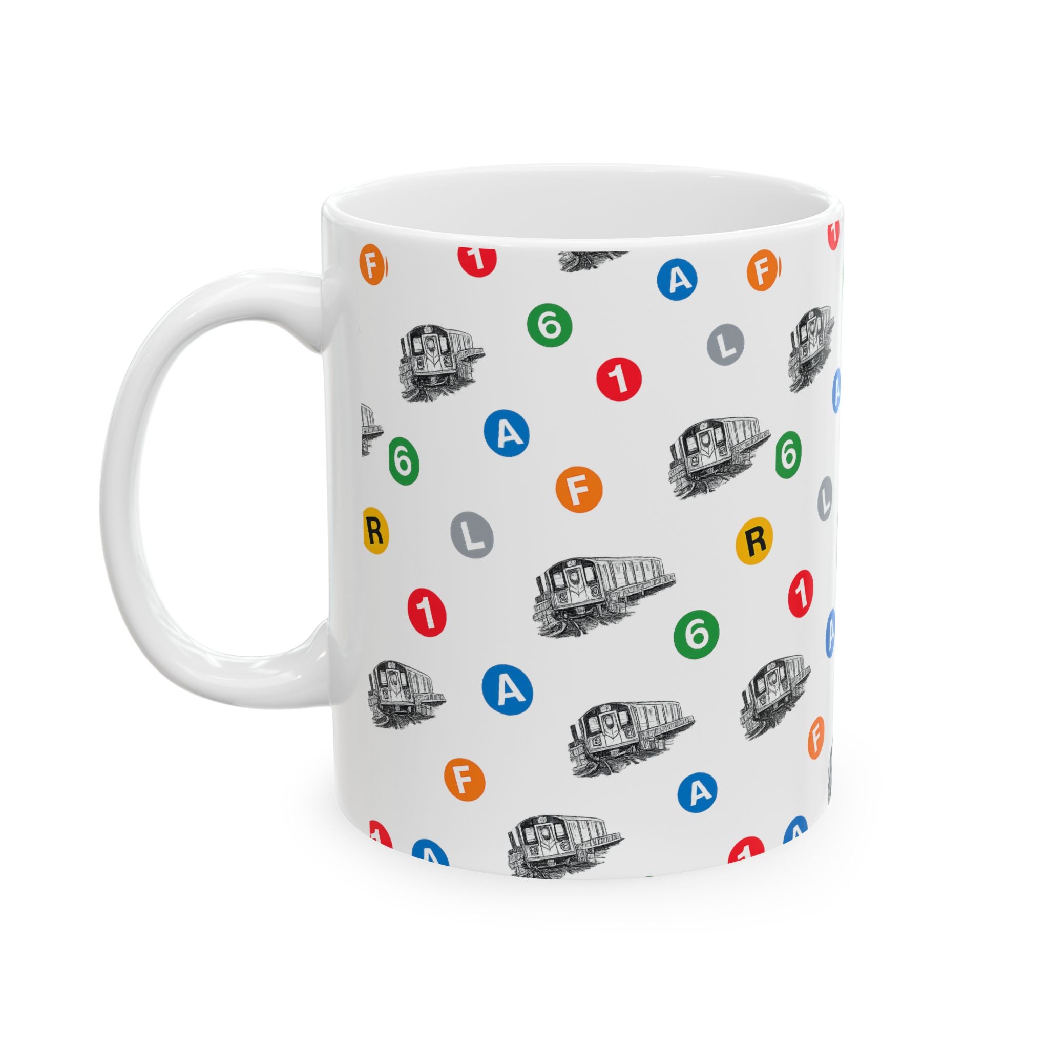 New York Subway Train Transit Icons Mug | NYC Metro Subway Pattern 11oz Coffee Tea Cup