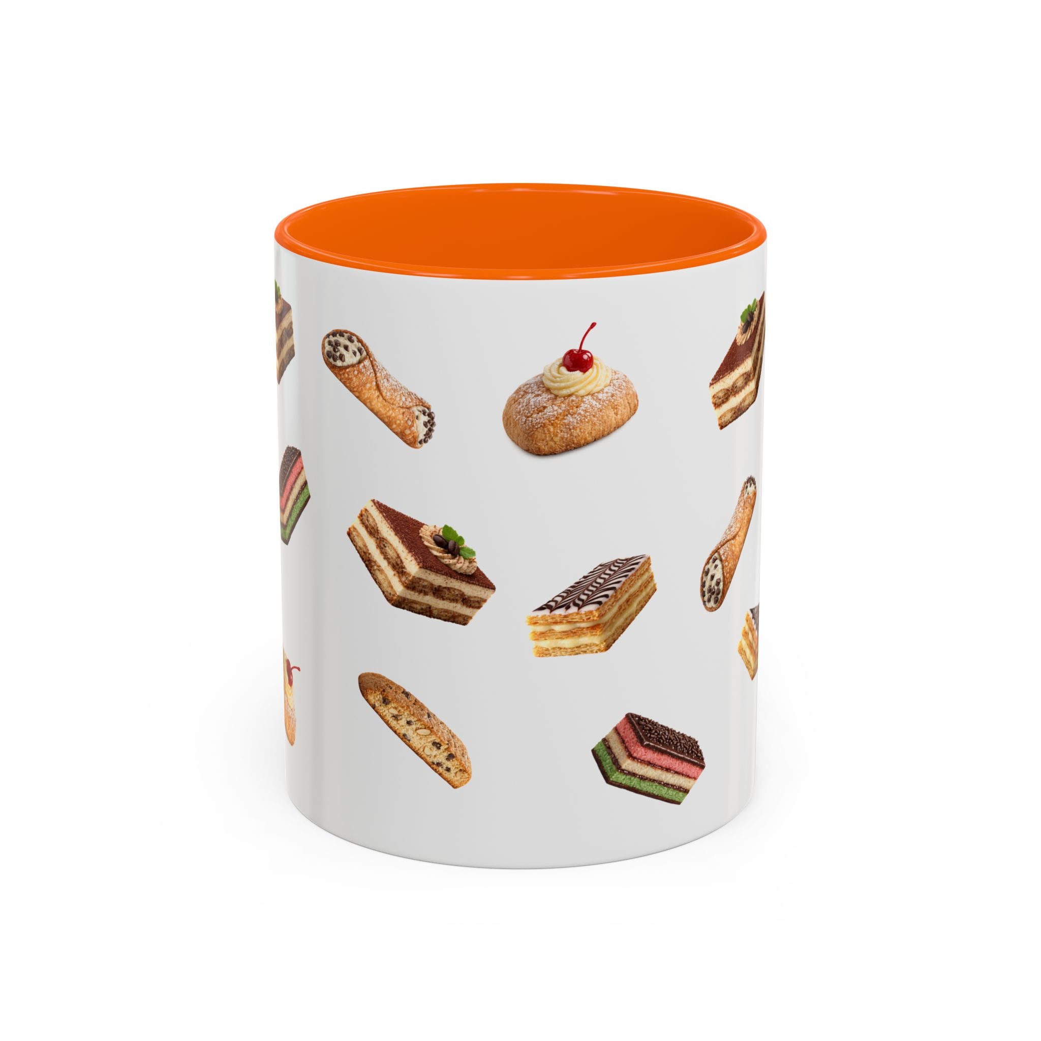 NYC Italian Bakery Pattern Accent Mug | Cannoli Rainbow Cookie Zeppoli Tiramisu Biscotti Napoleon 11oz Ceramic Coffee Cup