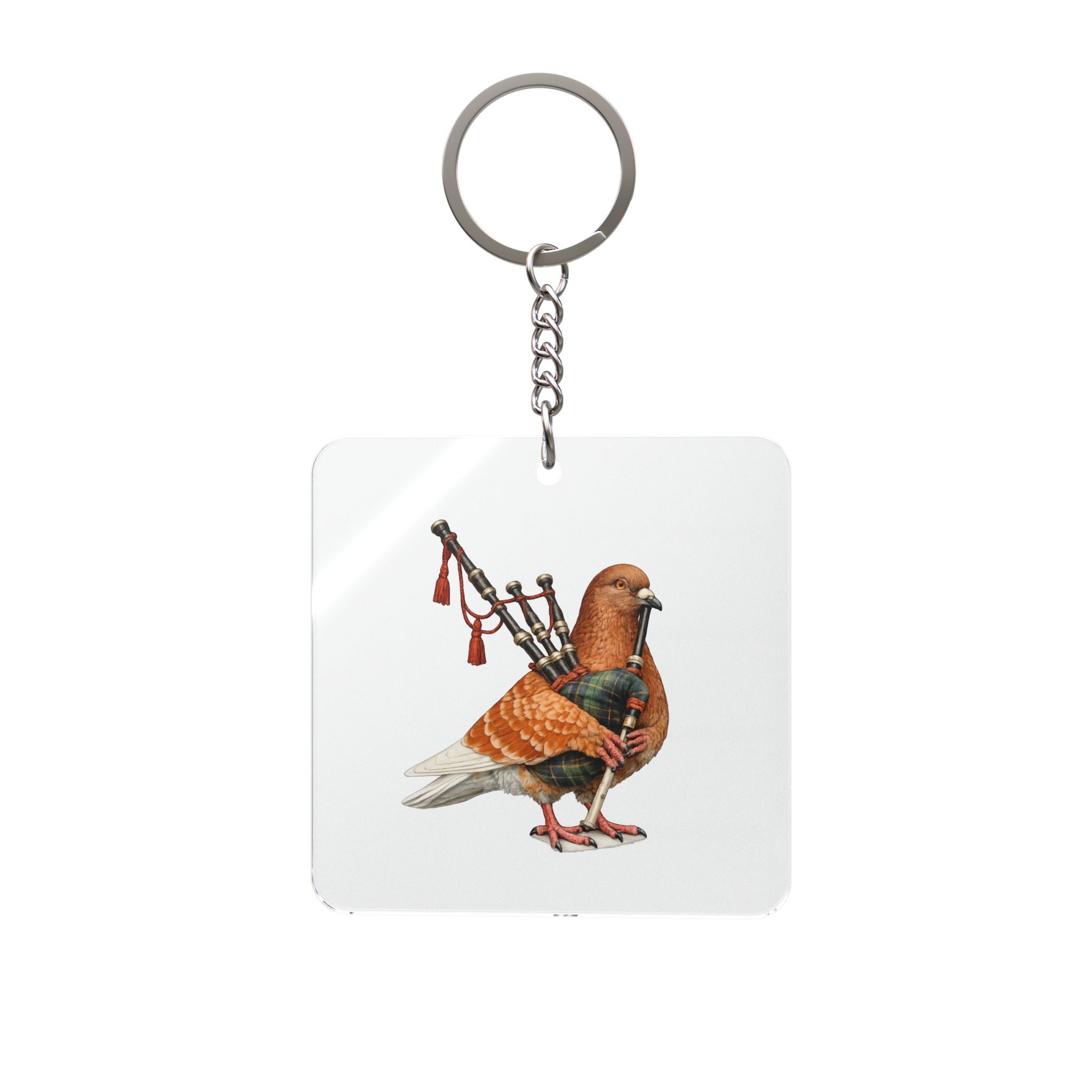 Customizable Woodlawn Redheaded NYC Pigeon Square Keychain | Bronx Irish Bagpipes Bird Lovers Keyring Gift