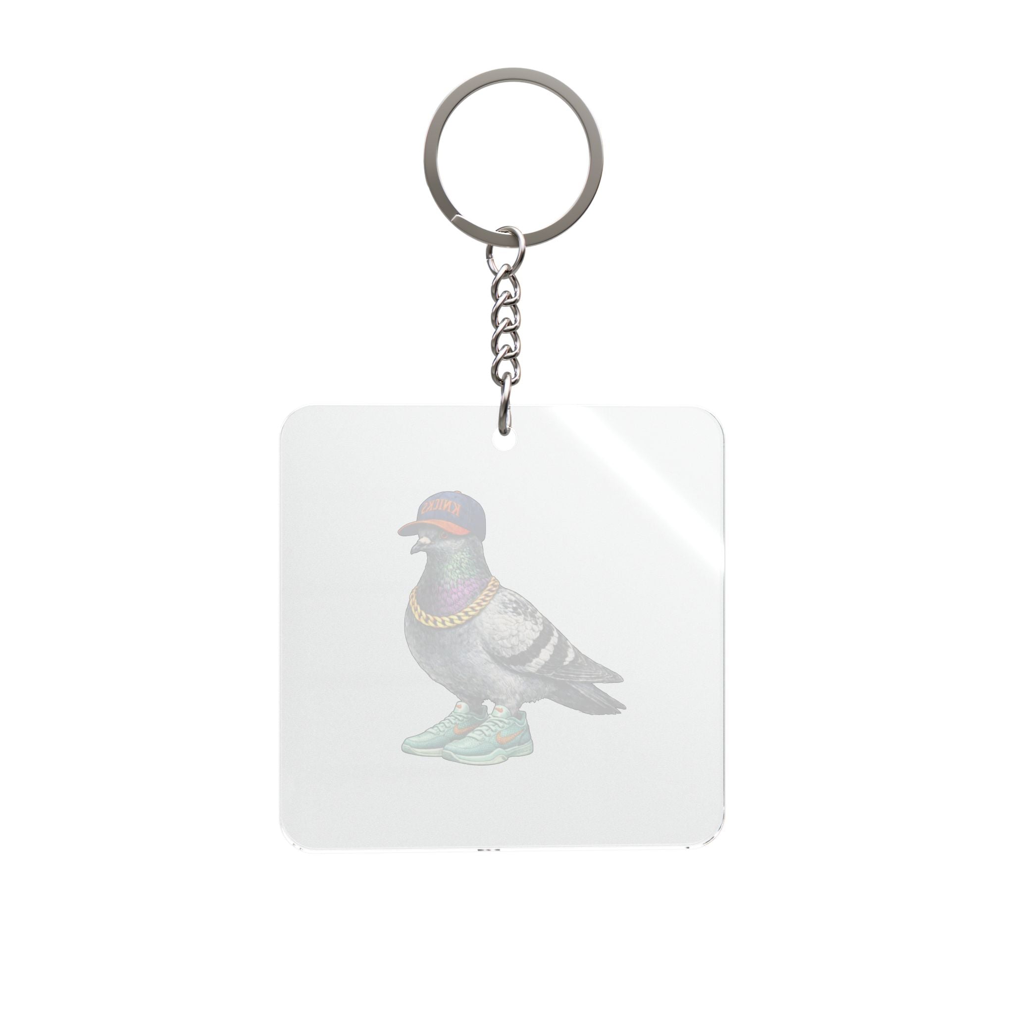 Customizable Manhattan NYC Pigeon Square Keychain | New York Knicks Basketball Fan Bird Lovers Keyring Gift