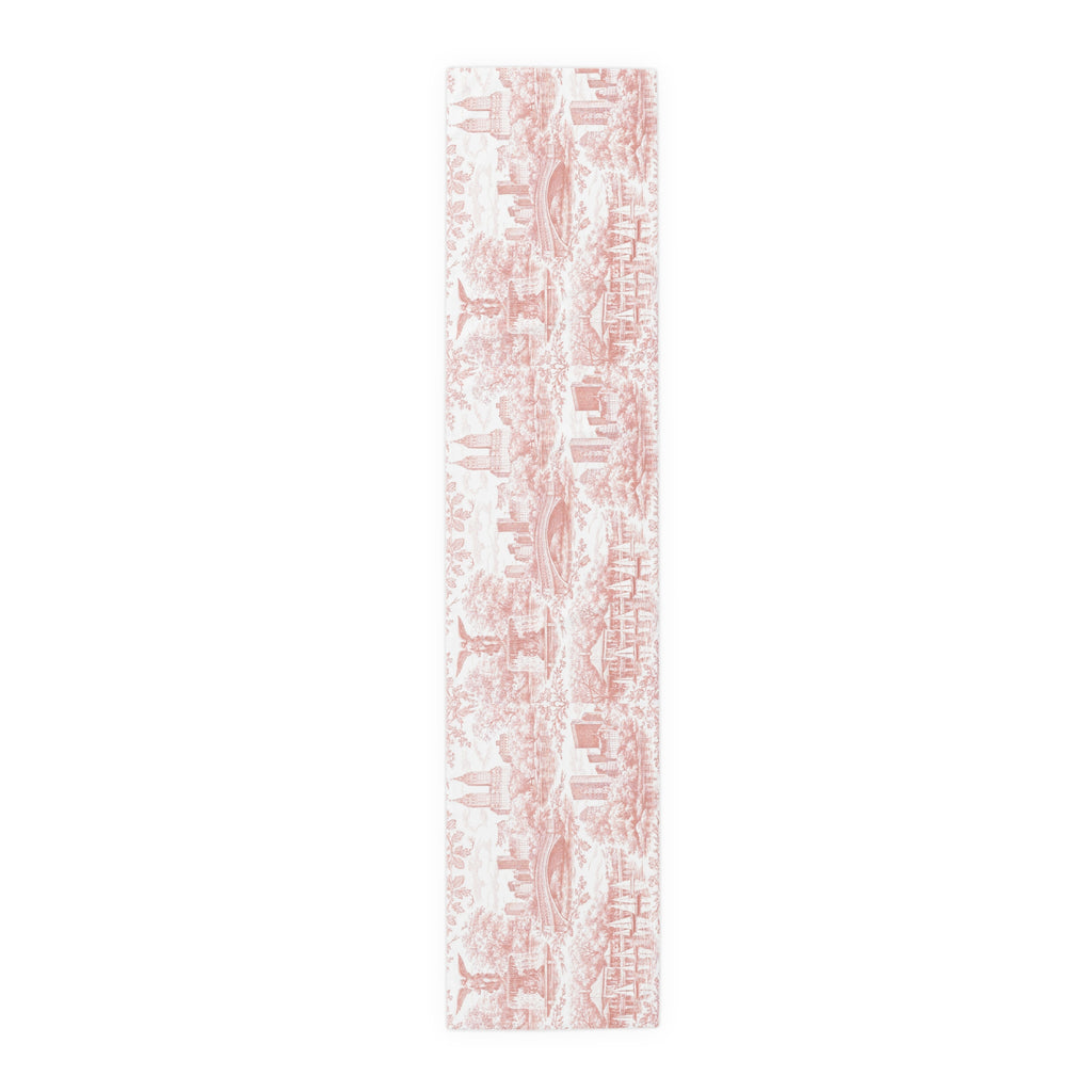Central Park NYC Red Toile de Jouy Table Runner — New York Chinoiserie Dining Table Decor