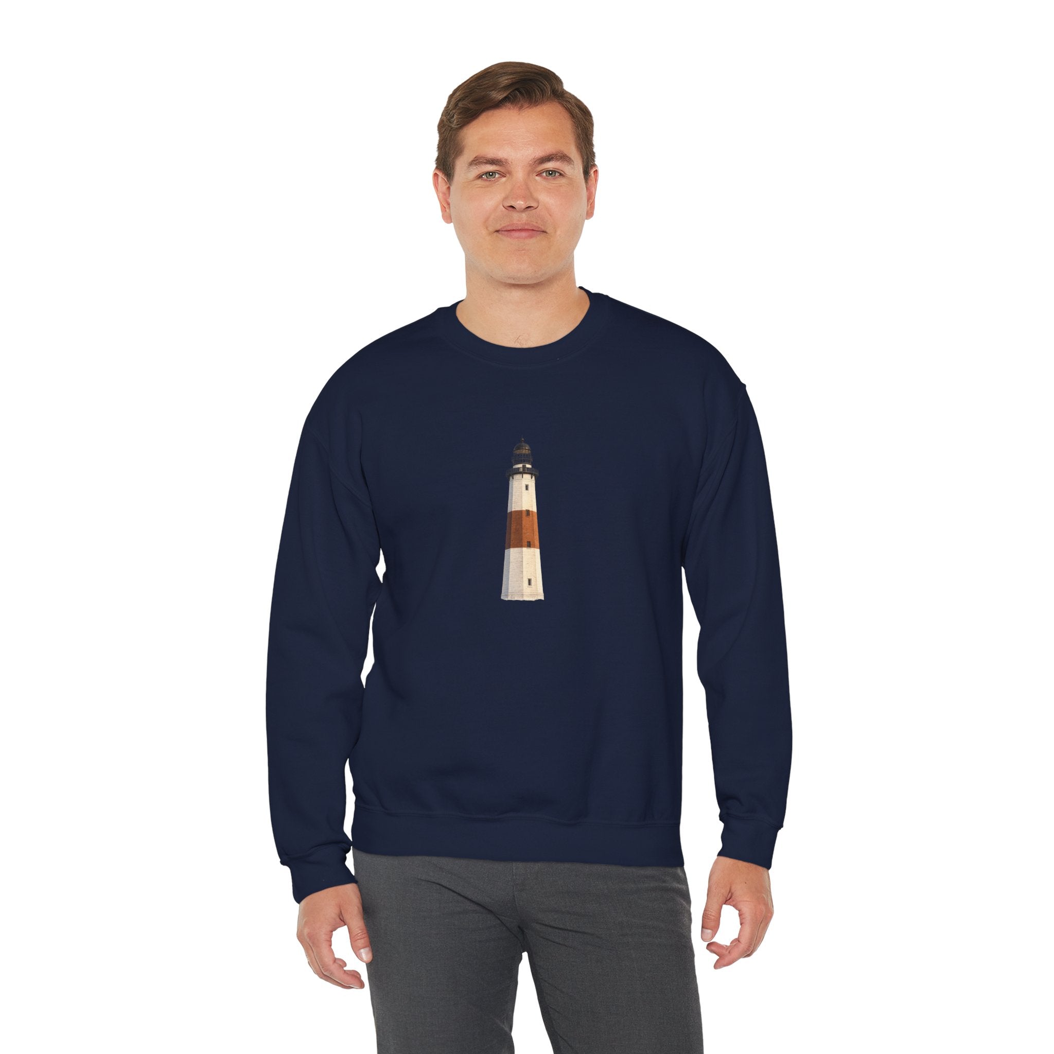 Montauk Lighthouse Minimalist Crewneck Sweatshirt — Montauk Coastal Nautical Graphic Sweater