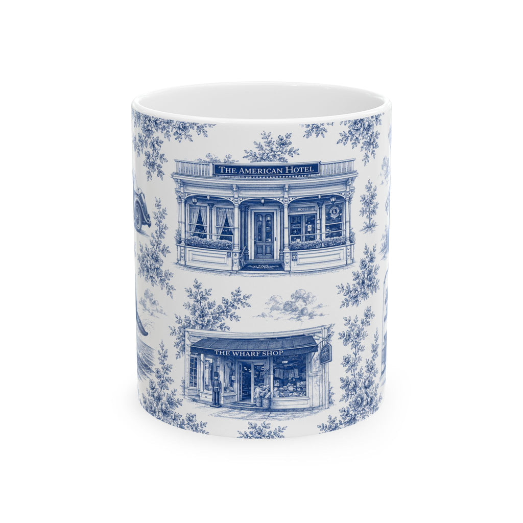 Sag Harbor Blue Toile de Jouy Mug | Hamptons Chinoiserie Ceramic Coffee Cup