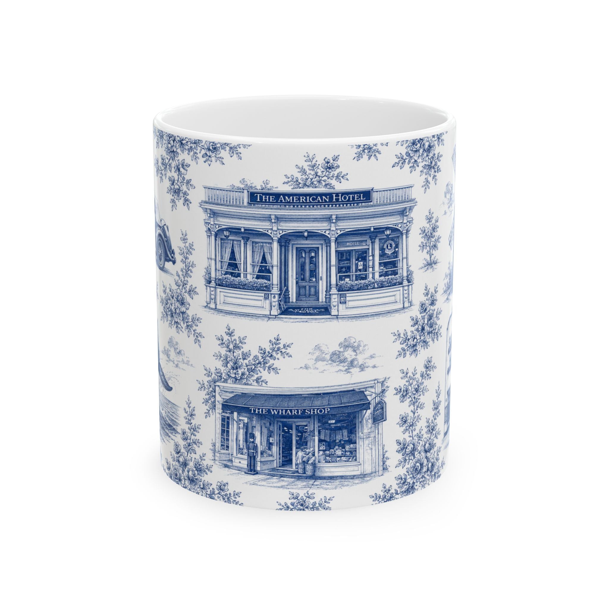 Sag Harbor Blue Toile de Jouy Mug | Hamptons Chinoiserie Ceramic Coffee Cup