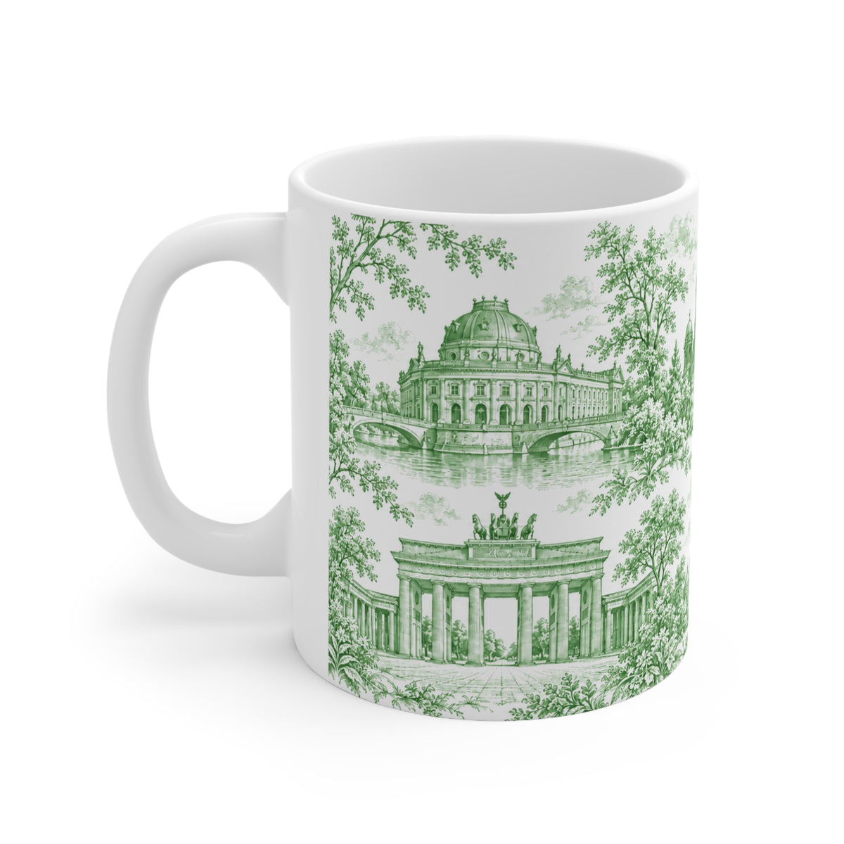 Berlin Green Toile de Jouy Mug — Ceramic Coffee Cup (11oz; Ships from Europe)