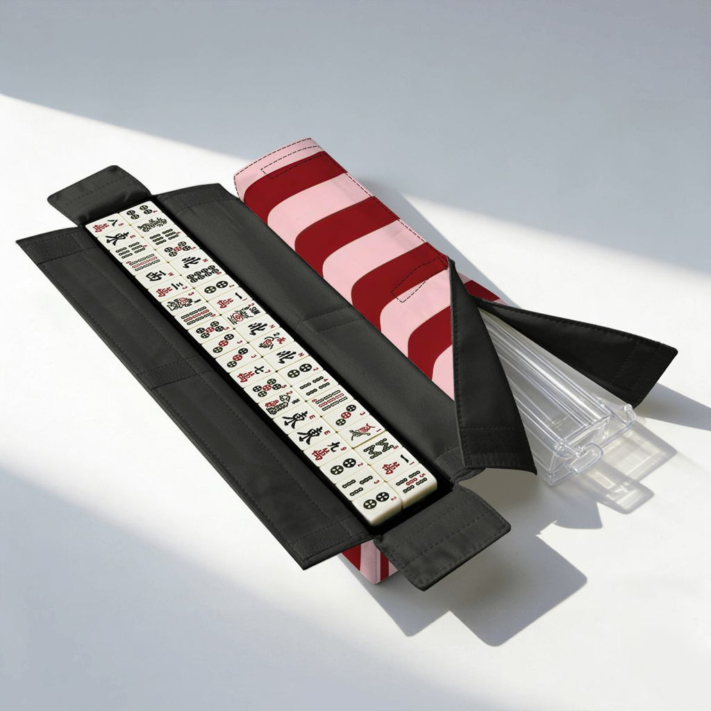 Blush and Red Stripes Mahjong Bag Set 3 Pcs