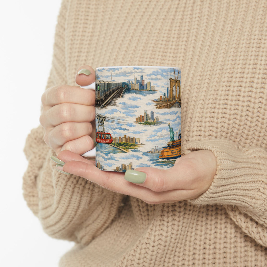 NYC Bridge and Tunnel Proud Toile Mug | New York Transportation Commuter Ceramic Mug
