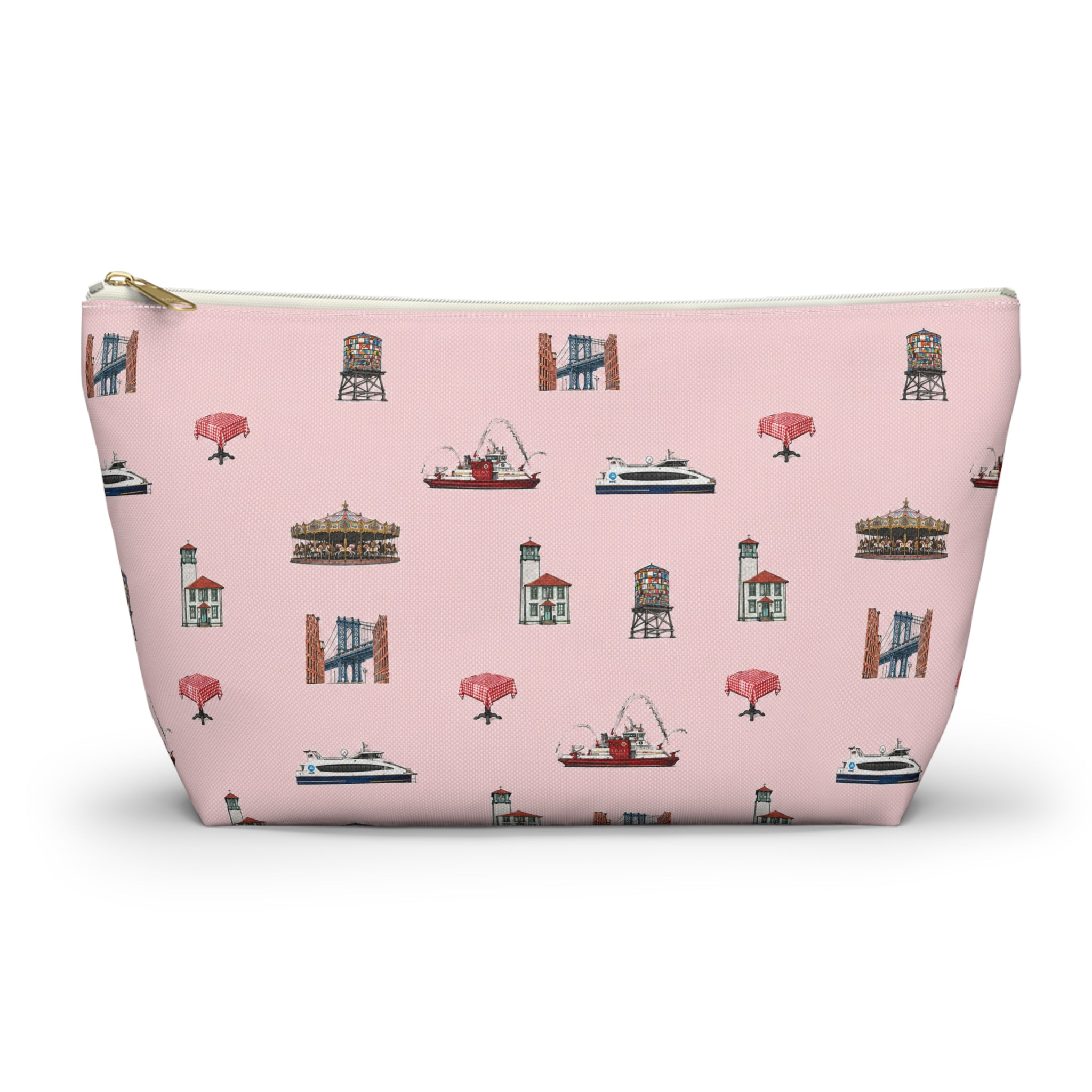 Icons of DUMBO Large Pink Accessory Pouch — T-Bottom Makeup Bag