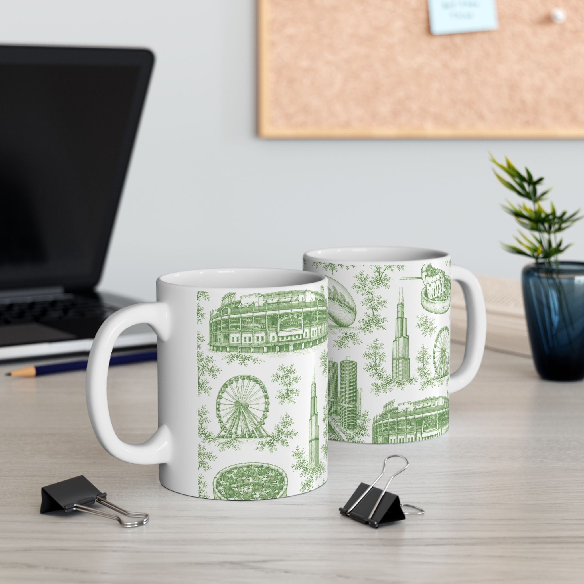 Chicago Green Toile de Jouy Ceramic Mug (11oz)