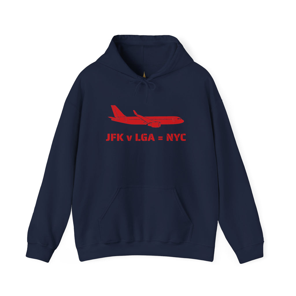 Travel Day NYC Airport Comfy Flight Hoodie  |  "JFK v LGA = NYC" Travel Math Airplane Hooded Sweatshirt
