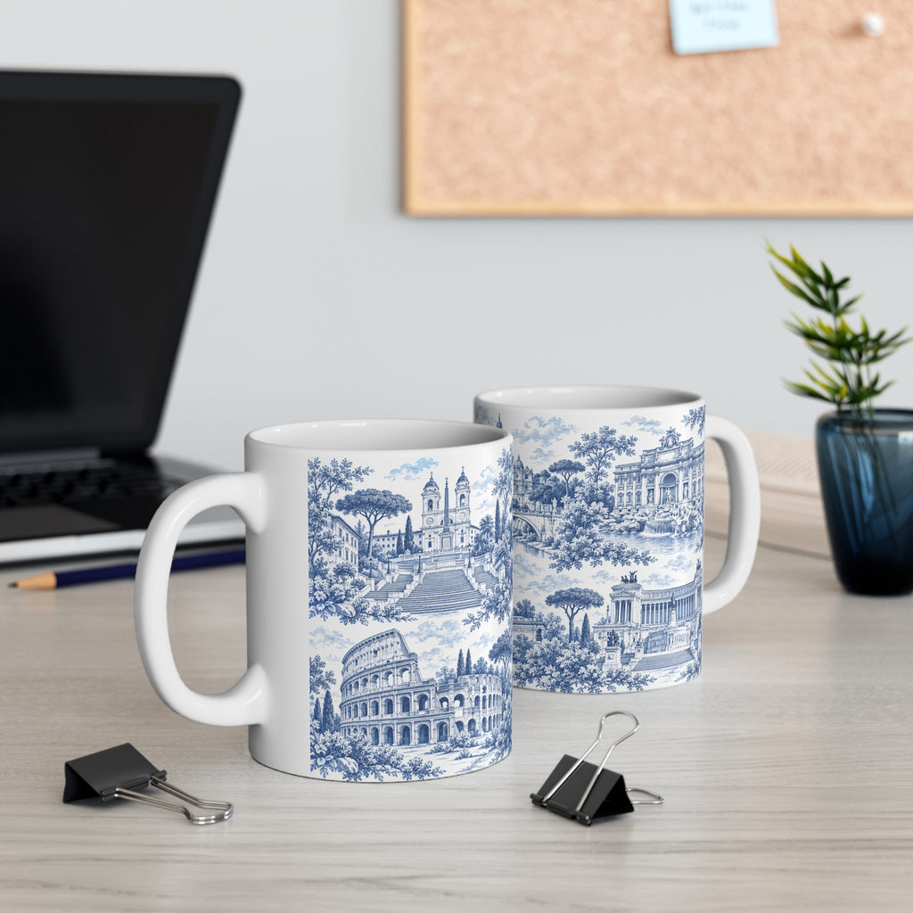 Rome Blue Toile de Jouy Ceramic Mug — (11oz; Ships from Europe)