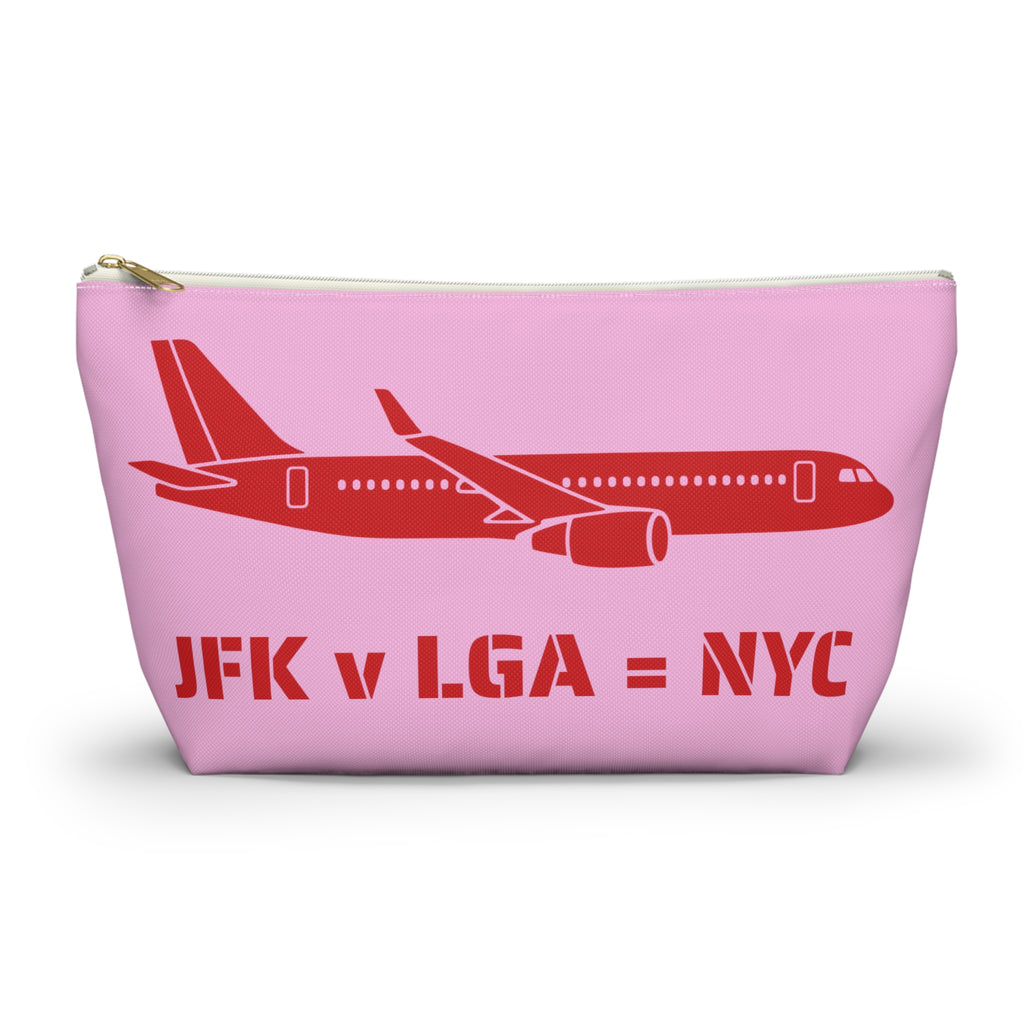Travel Day NYC Airport Accessory Pouch — 'JFK v LGA = NYC' Travel Math Airplane Makeup Bag