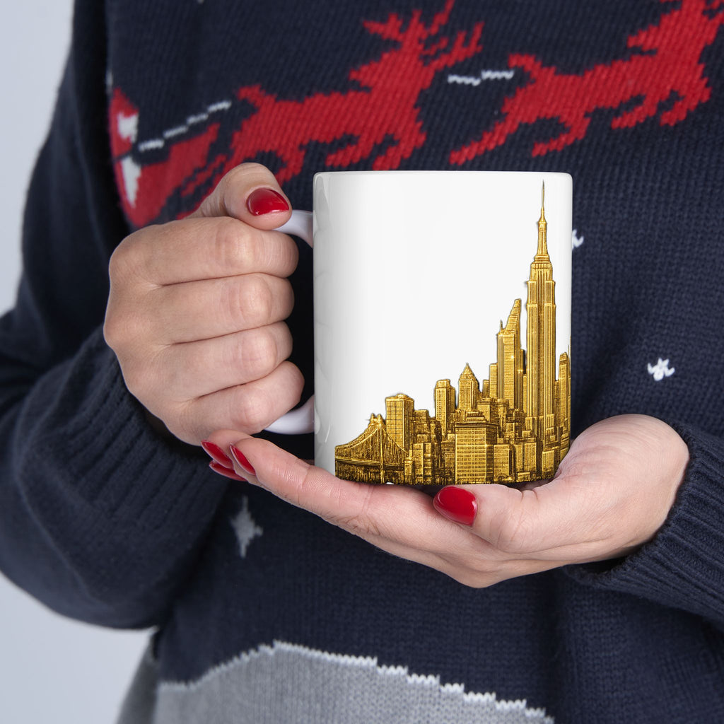 Gold Midtown New York City Skyline Mug | Ceramic Midtown Manhattan Skyline Coffee Cup 11oz