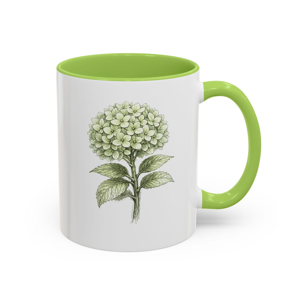 Hamptons Green Hydrangea Accent Coffee Mug – Blue Floral 11 oz