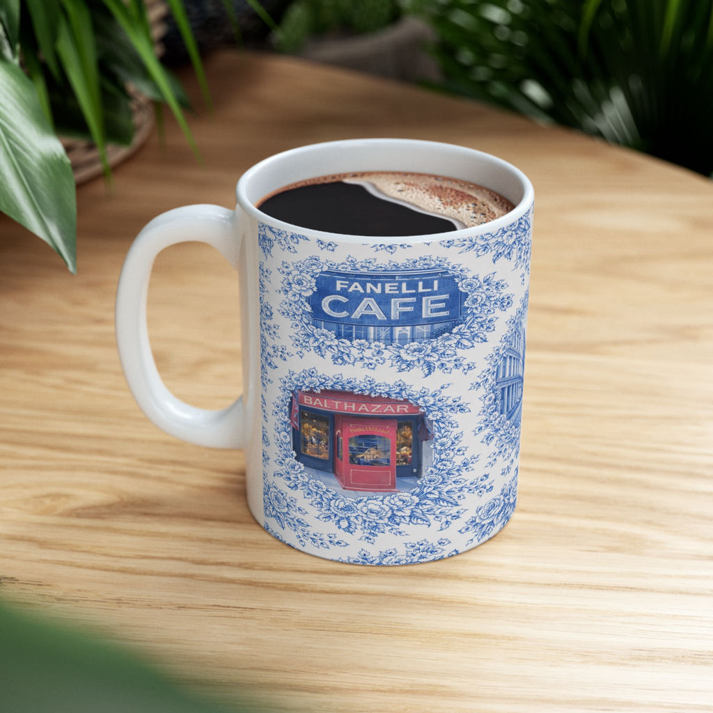 SoHo Blue Toile de Jouy Mug | NYC Chinoiserie Ceramic Coffee Cup