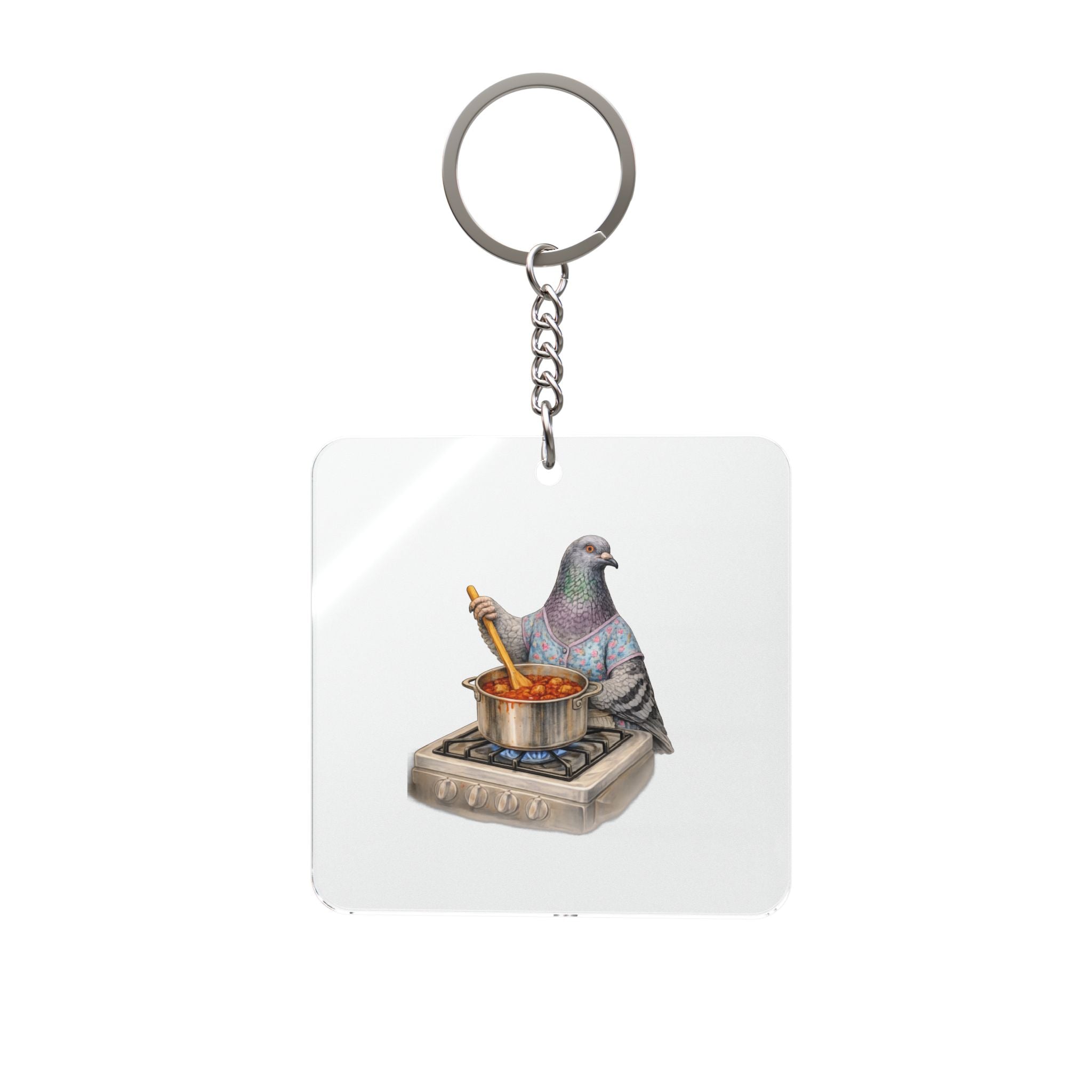 Customizable Bensonhurst NYC Pigeon Square Keychain | Brooklyn Nonna Sunday Sauce Bird Lovers Keyring Gift