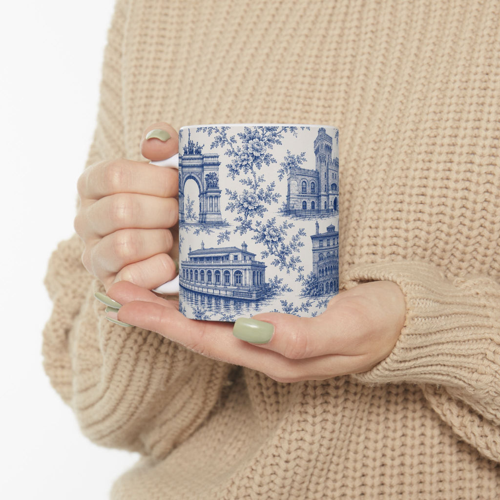 Park Slope Blue Toile de Jouy Mug | NYC Chinoiserie Ceramic Coffee Cup