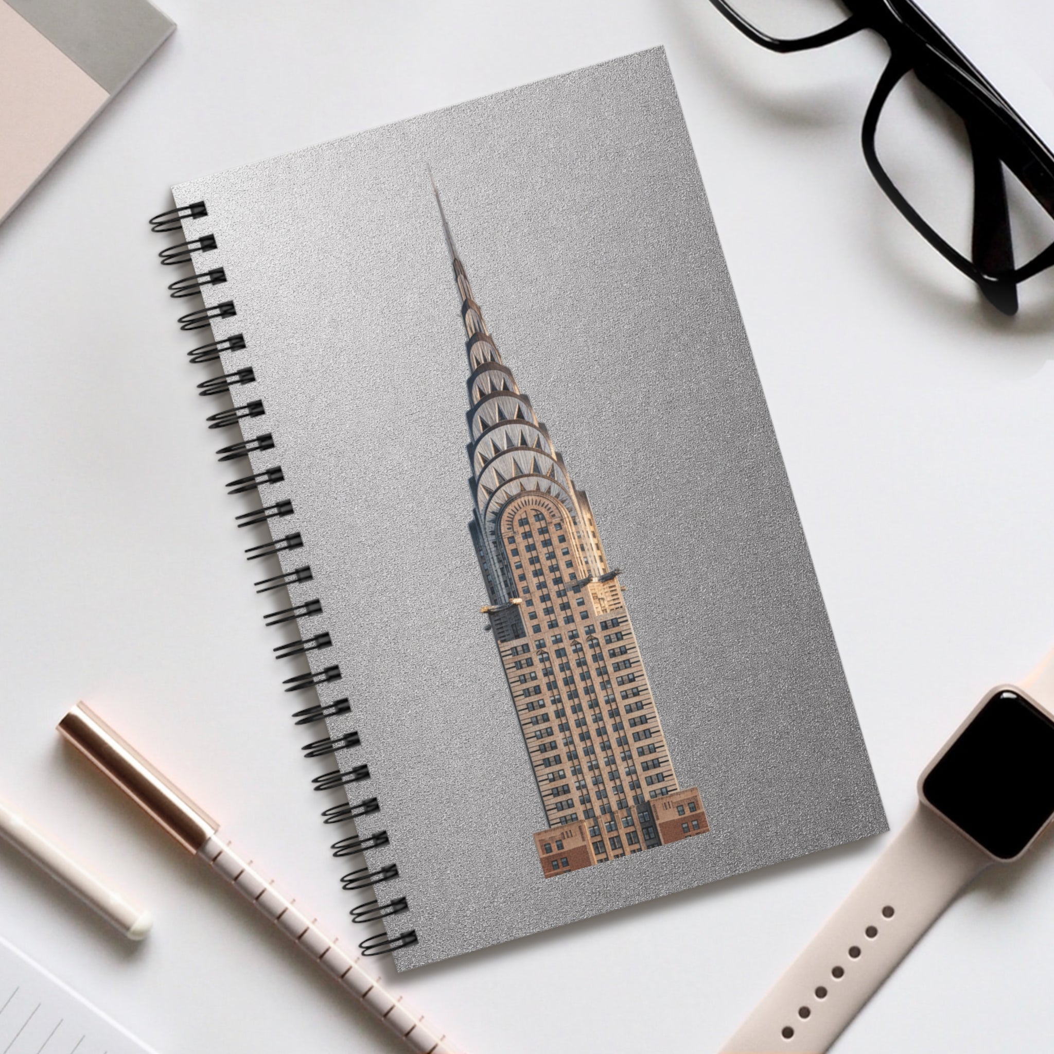 Cuaderno espiral del edificio Chrysler | Cuaderno plateado de arquitectura de Nueva York