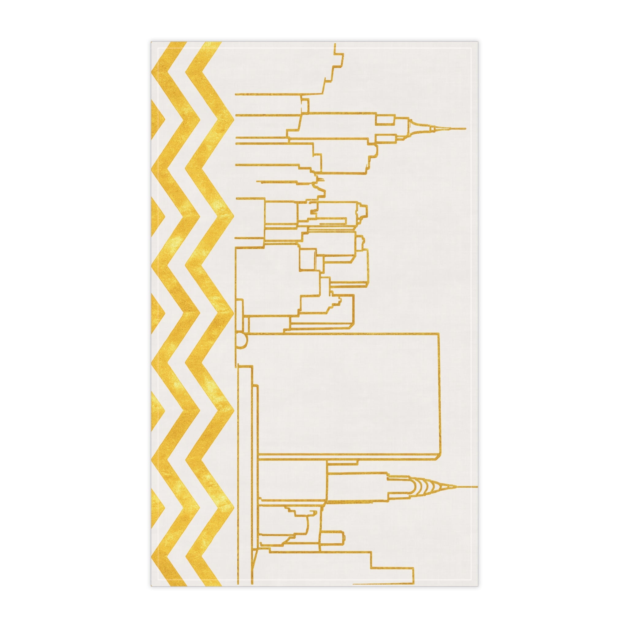 NYC Manhattan Skyline Gold Chevron Tea Towel — Minimal Gold & White New York City Skyline Kitchen Linen