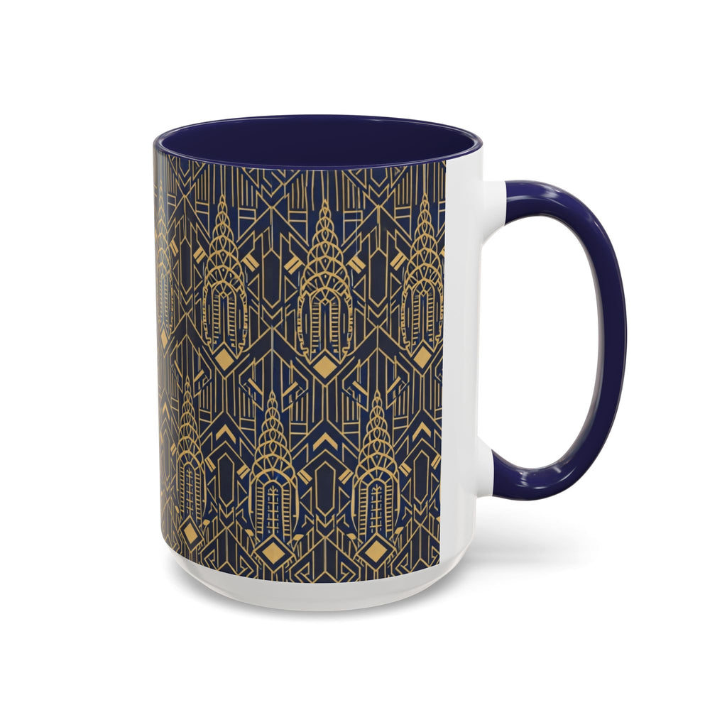 Art Deco Chrysler Building Navy & Gold Accent Coffee Mug — Manhattan Art Deco Pattern 11 oz
