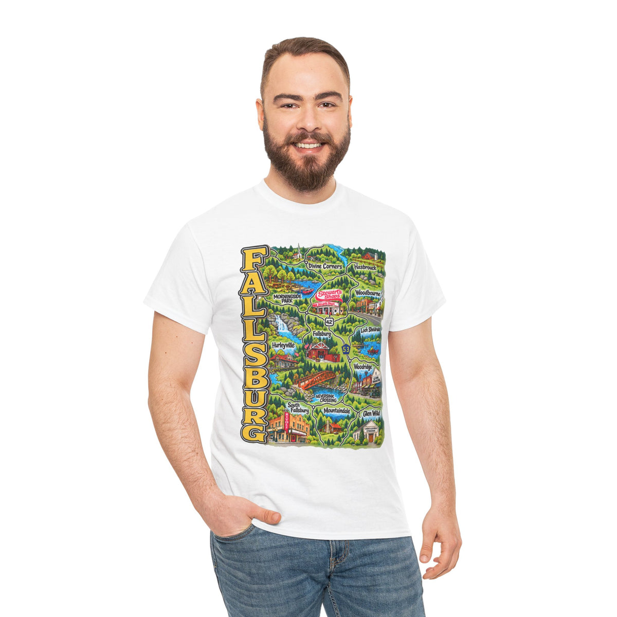 Fallsburg, NY Map T-Shirt  Catskills Upstate New York Tee
