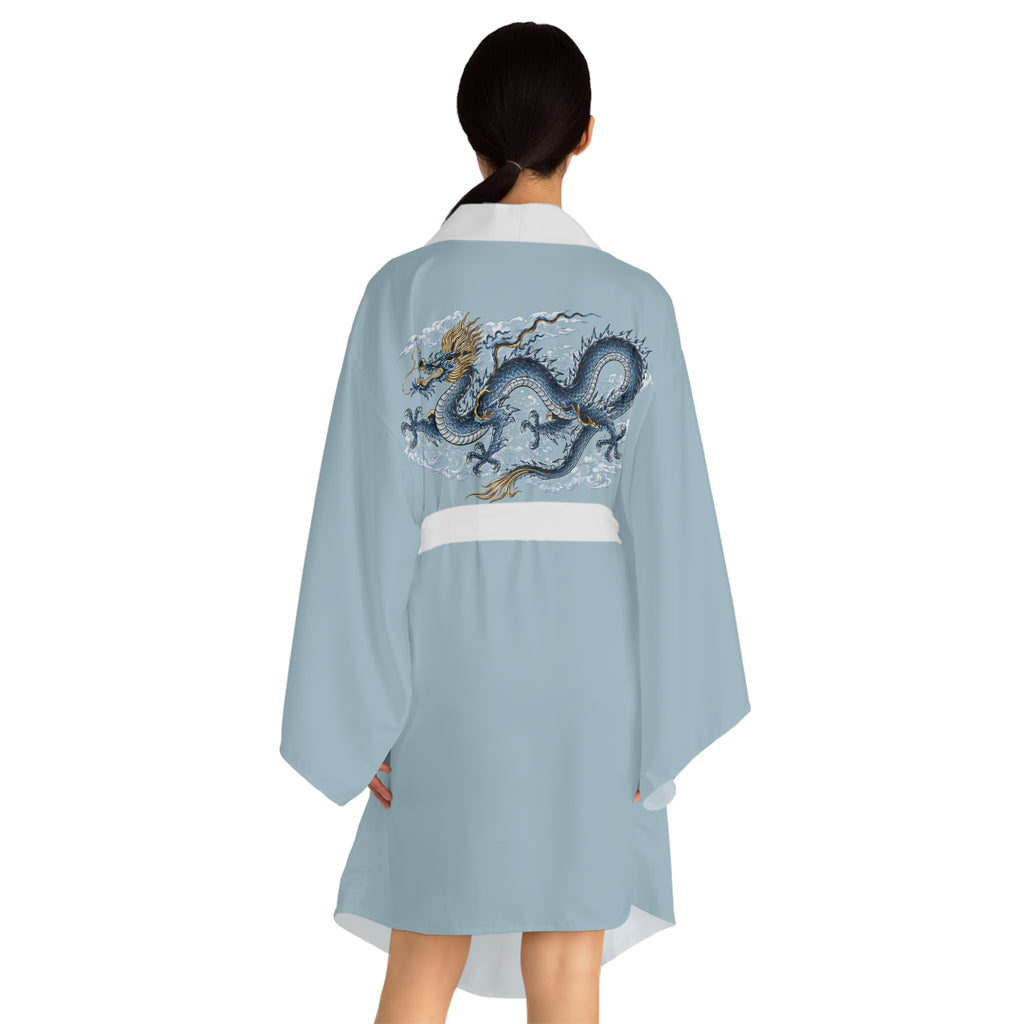 Chinatown Dragon Kimono Robe — Blue Chinese Dragon Long Sleeve House Robe