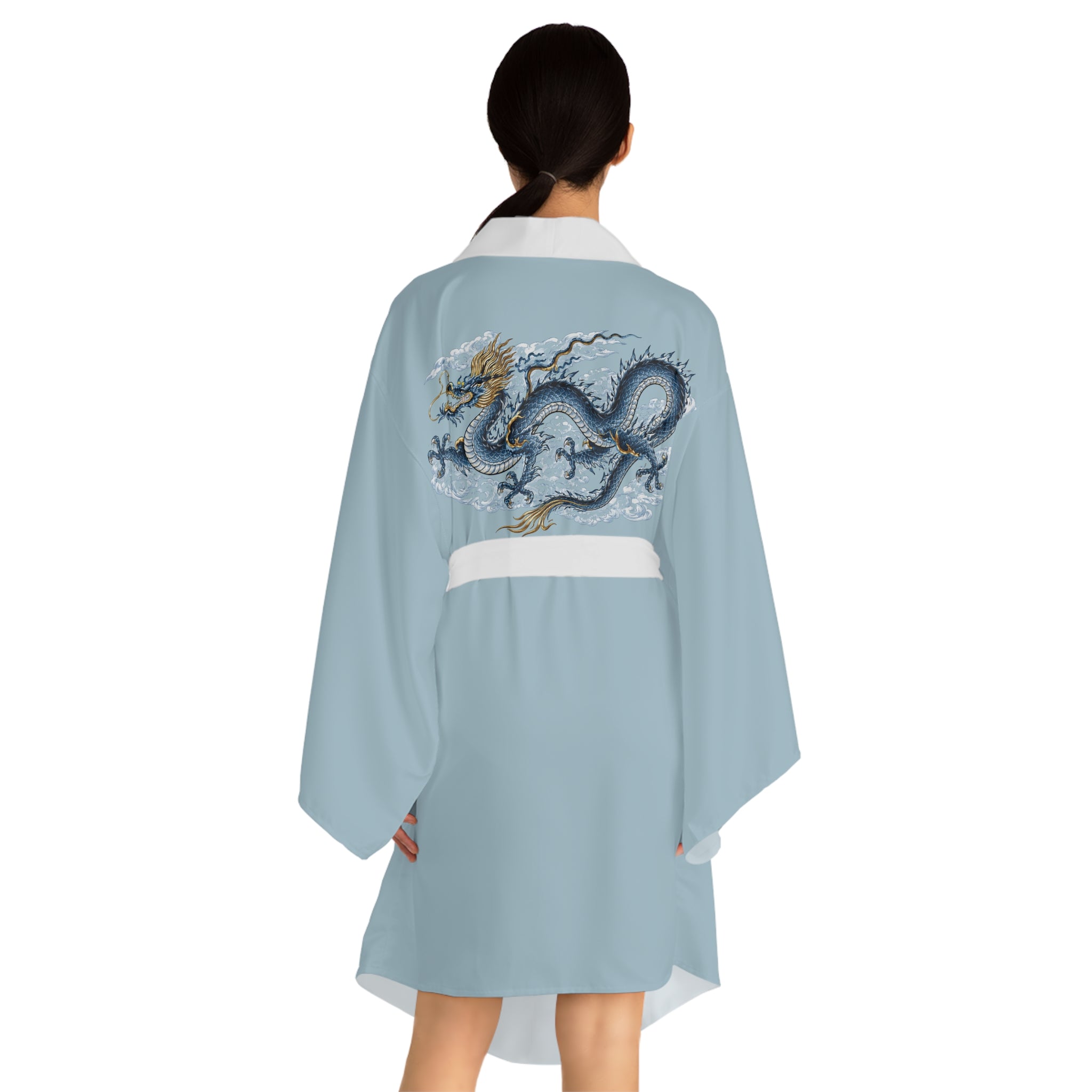 Chinatown Dragon Kimono Robe — Blue Chinese Dragon Long Sleeve House Robe