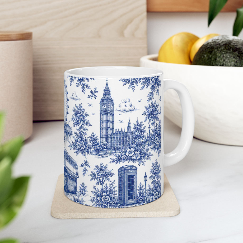 London Blue Toile du Jouy Ceramic Mug – Vintage London Icons (11oz)