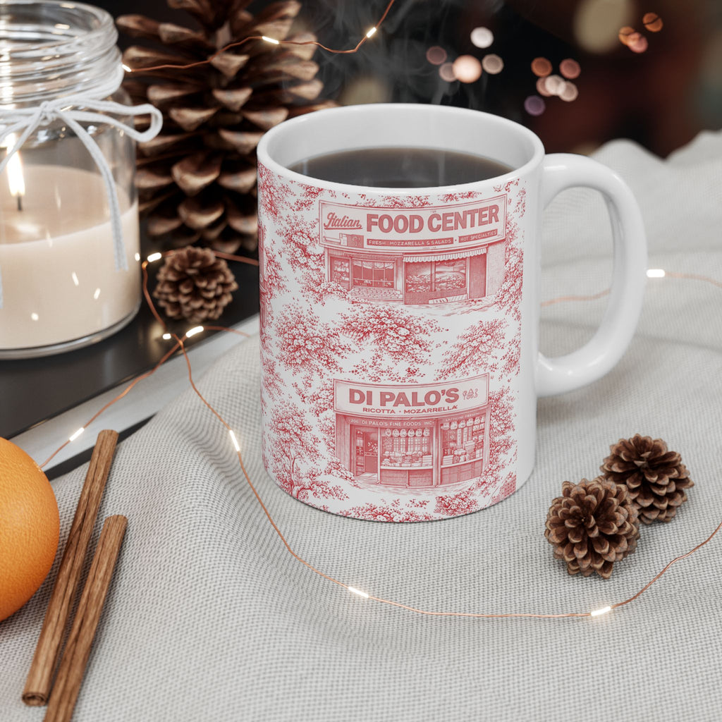 Little Italy Red Toile Cityscape Mug | NYC Chinoiserie Ceramic Coffee Cup