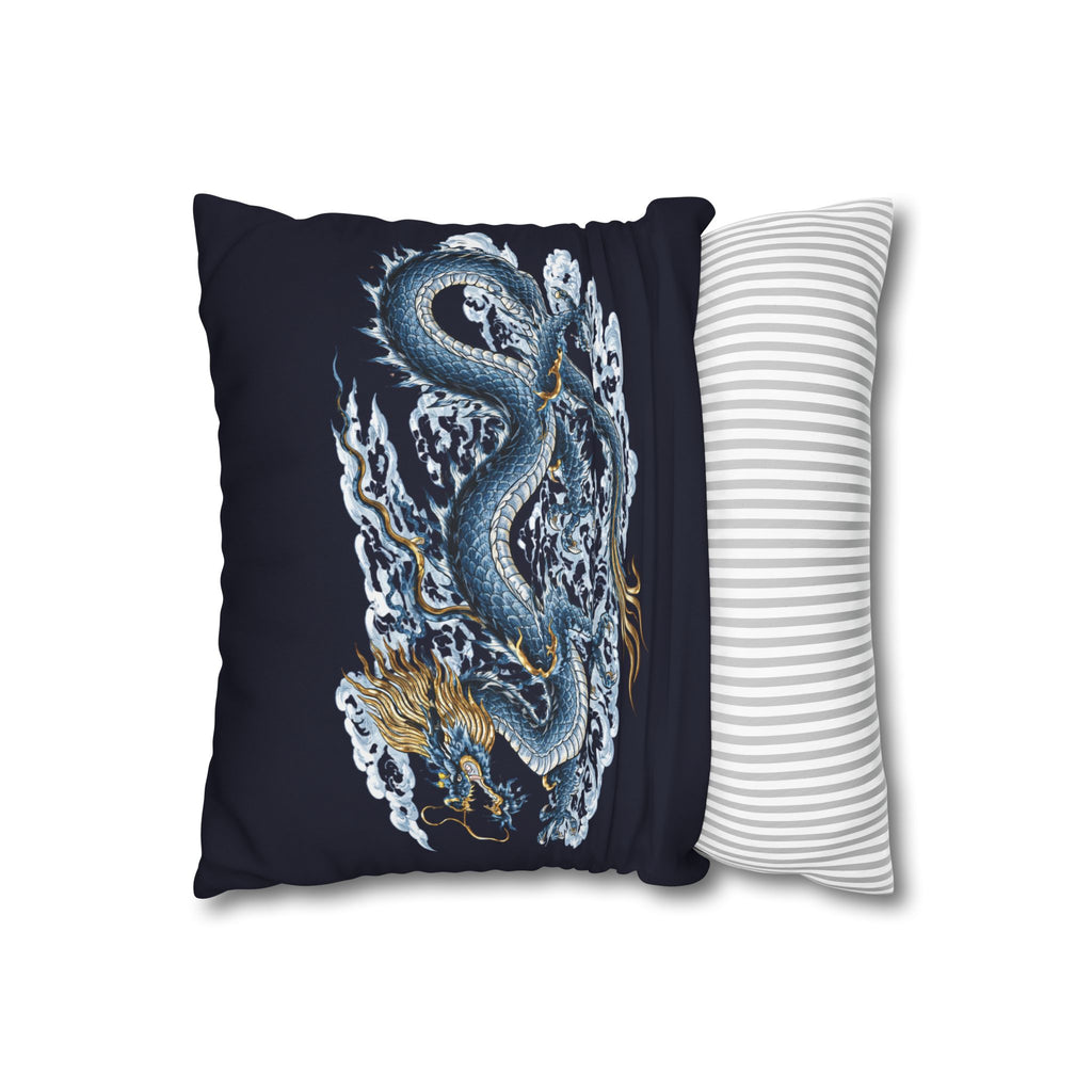 Chinatown Blue Dragon Square 16" x 16" Pillowcase – Dark Blue Decorative Throw Pillow Cover (Pillow Not Included)