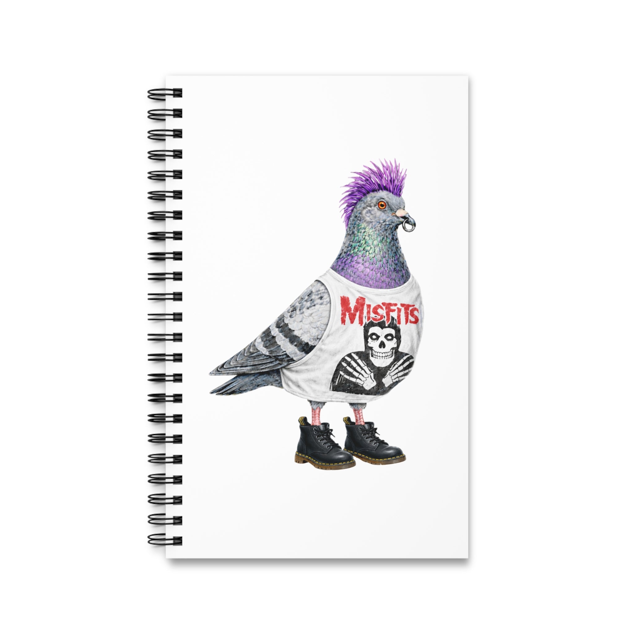 Cuaderno espiral personalizable de paloma del East Village de Nueva York | Diario de punk rockero Misfits para amantes de las aves
