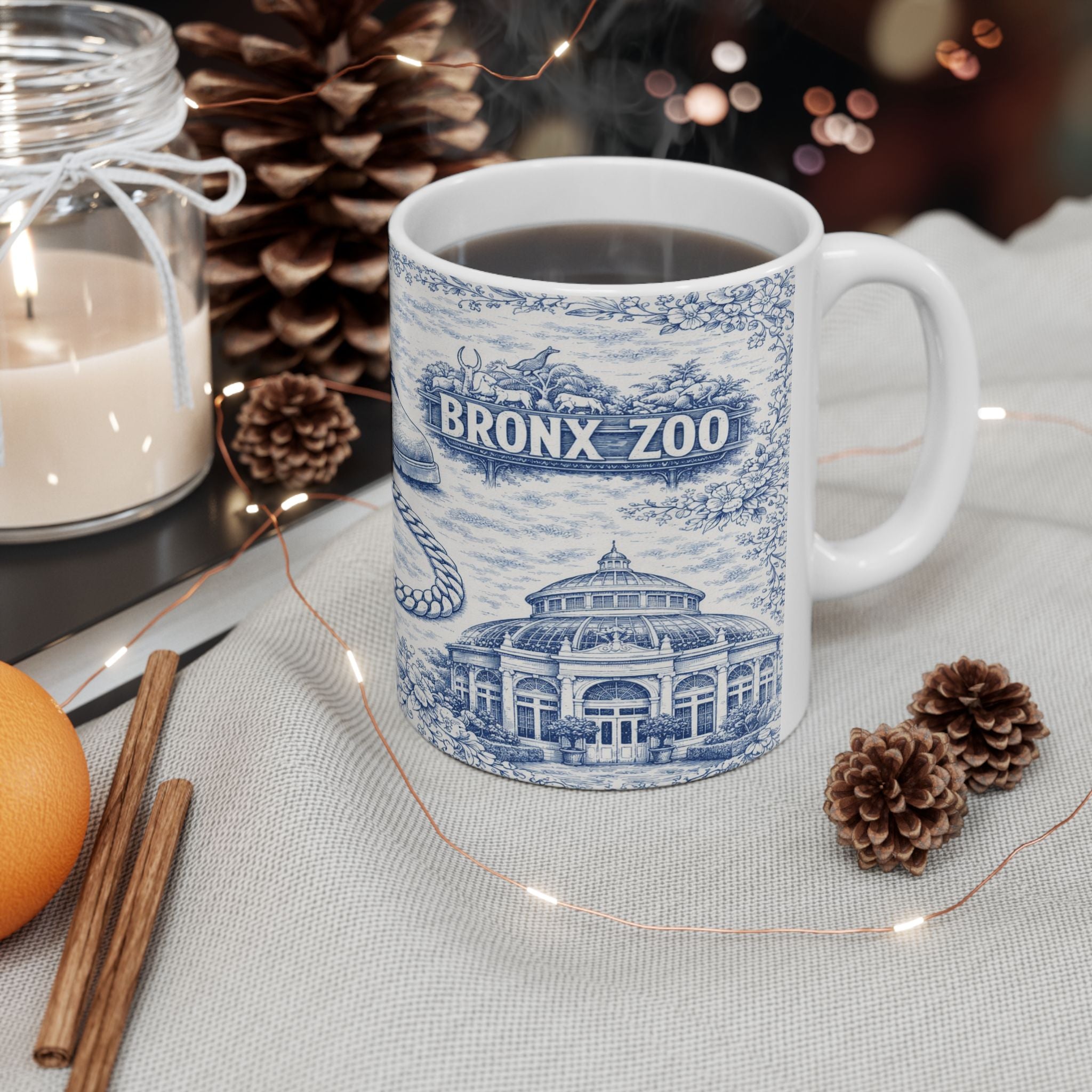Bronx Blue Toile de Jouy Mug | NYC Chinoiserie Ceramic Coffee Cup