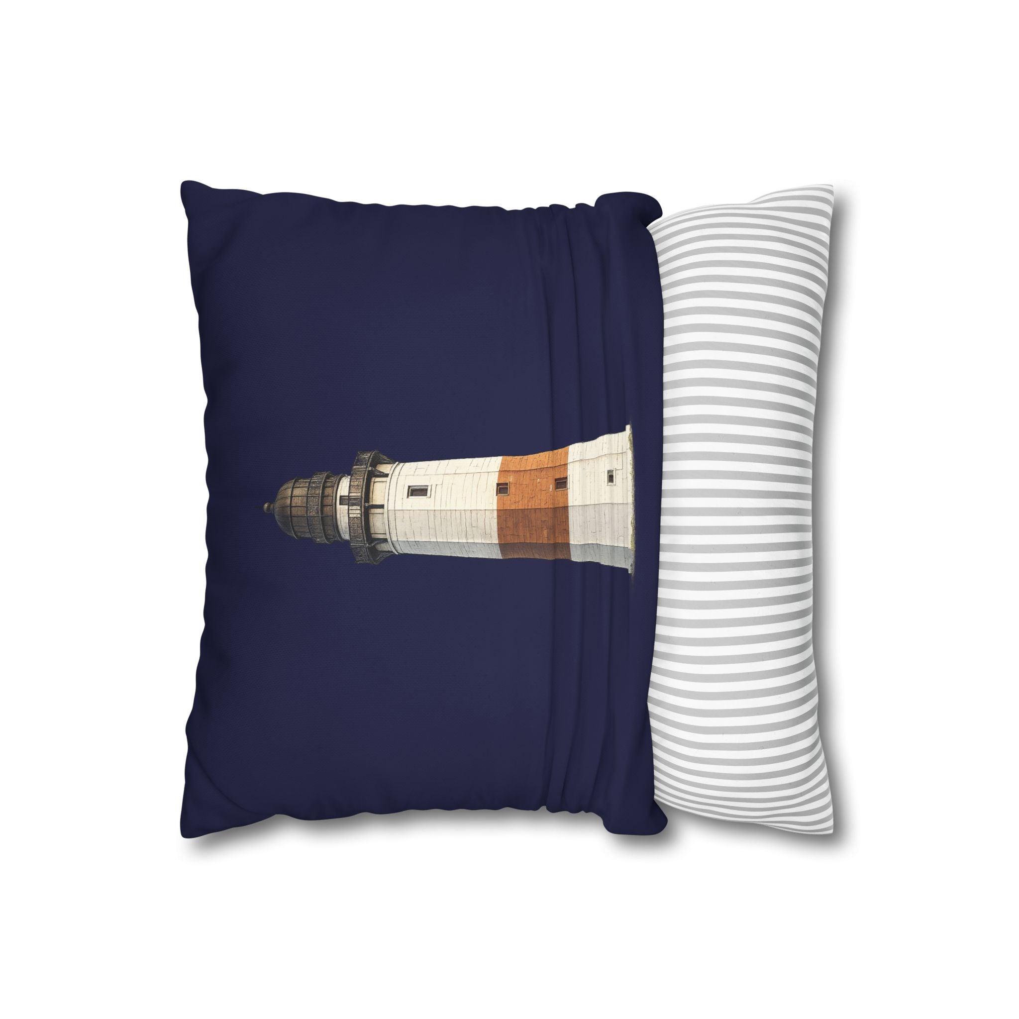 Montauk Lighthouse Square 16" x 16" Pillowcase – Navy Decorative Throw Pillow Cover (Pillow Not Included)