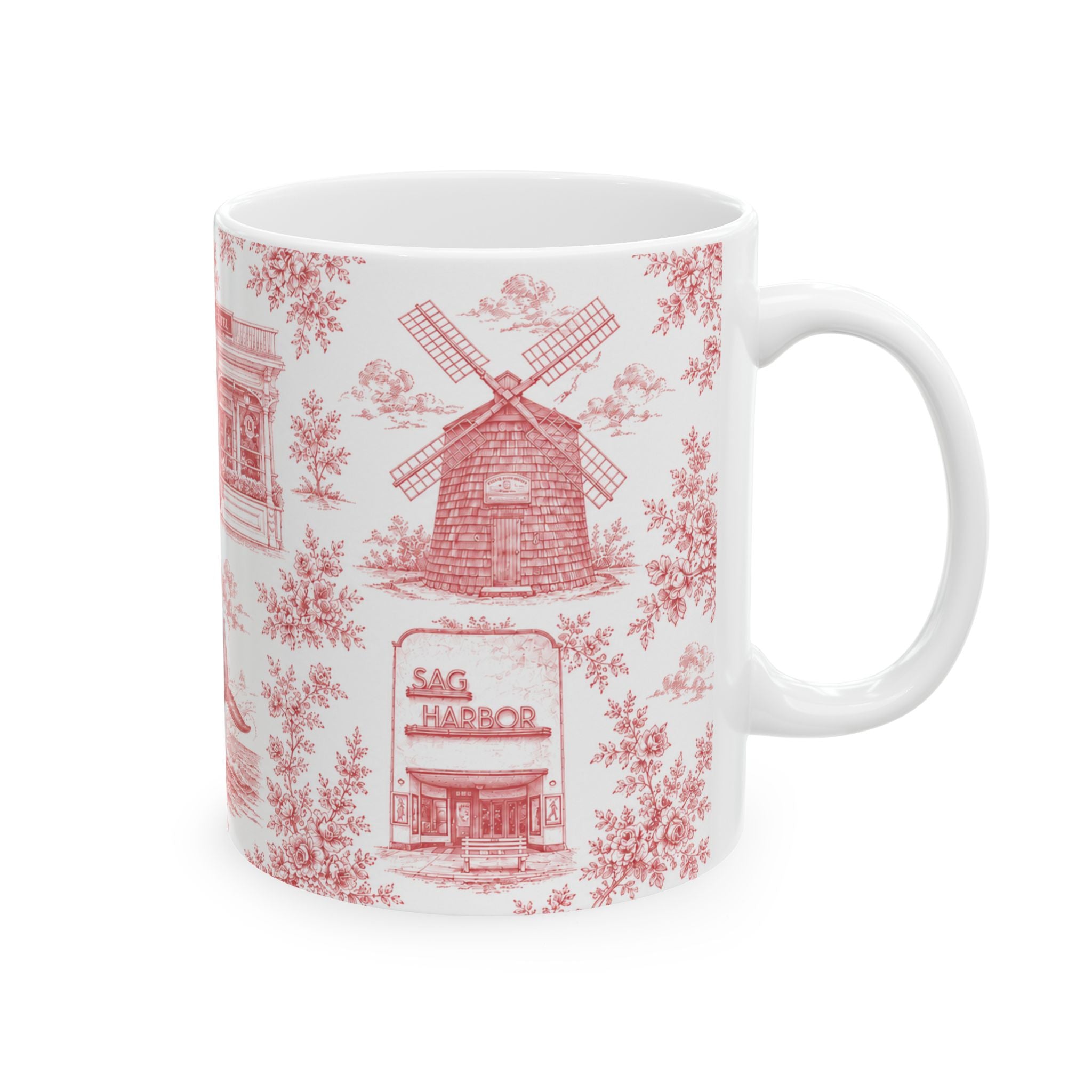 Sag Harbor Red Toile de Jouy Mug | Hamptons Chinoiserie Ceramic Coffee Cup
