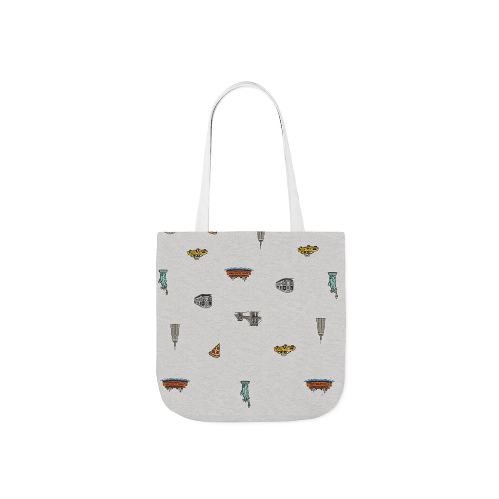 Copy of Icons of New York City Pink Canvas Tote — Statue of Liberty, Pizza & Taxi Pattern