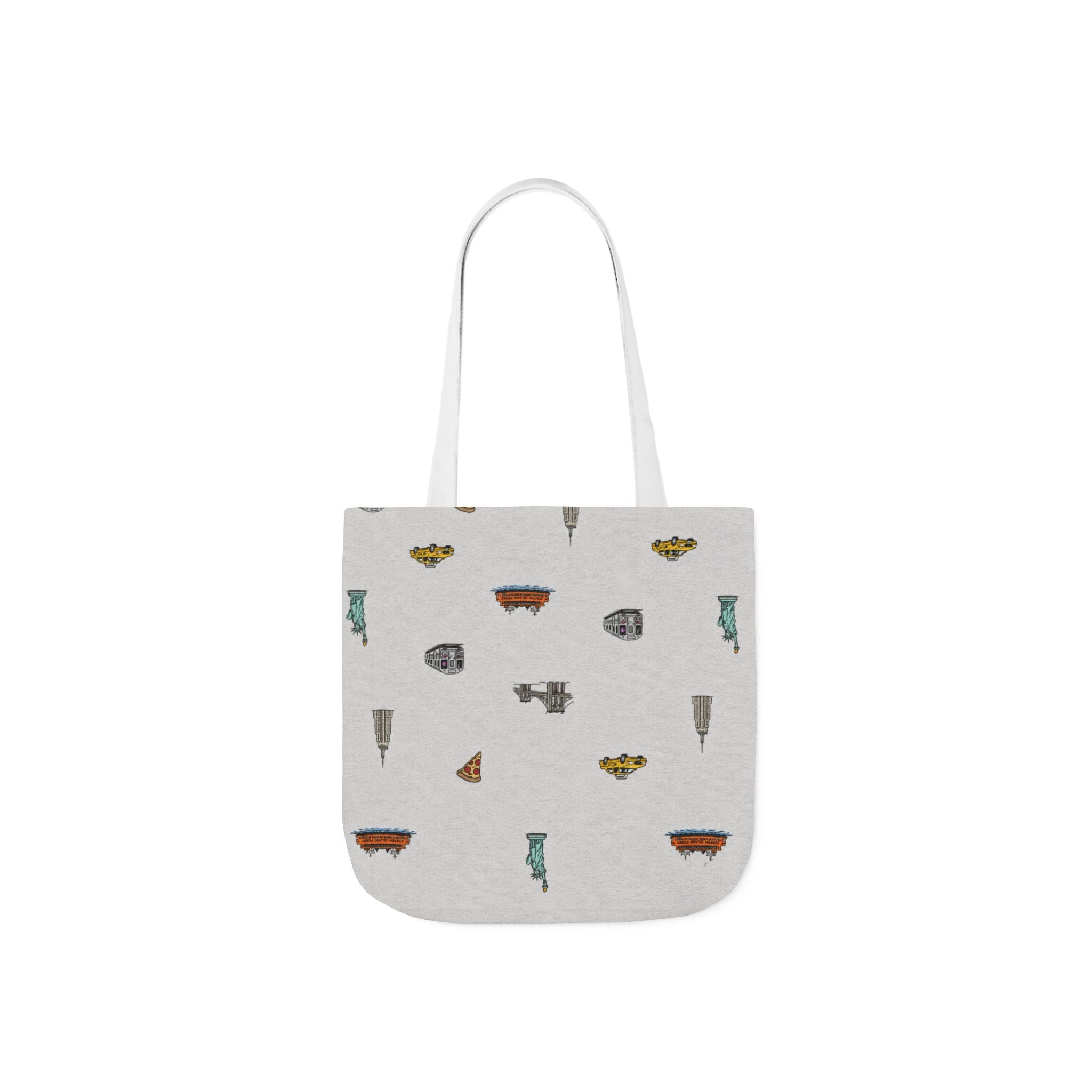 Copy of Icons of New York City Pink Canvas Tote — Statue of Liberty, Pizza & Taxi Pattern