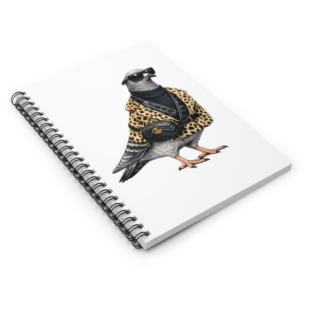 Customizable Staten Island NYC Pigeon Spiral Journal | Leopard Print Bird Lovers Notebook