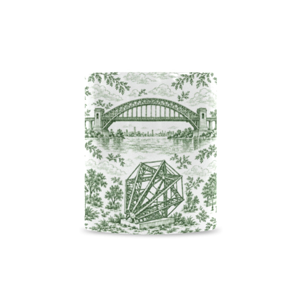Astoria Green Toile de Jouy Mug | Queens Chinoiserie Ceramic Coffee Cup Custom White Mug (11oz)