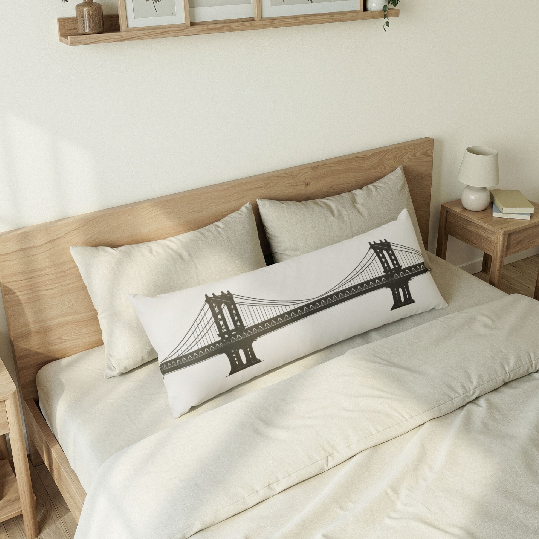 Manhattan Bridge Silhouette Pillow – Minimalist Cityscape Decor