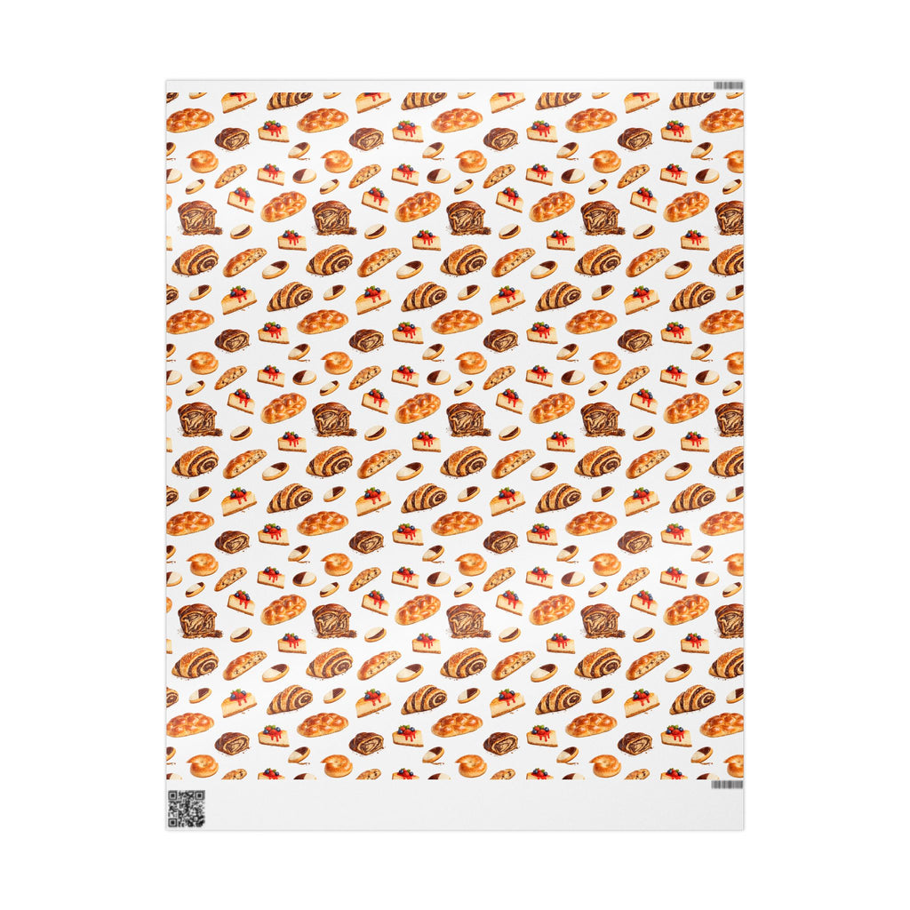 Kosher Bakery Pastries Pattern White Gift Wrap Paper | Bagels Challah Cheesecake Roll Gift Wrapping Paper