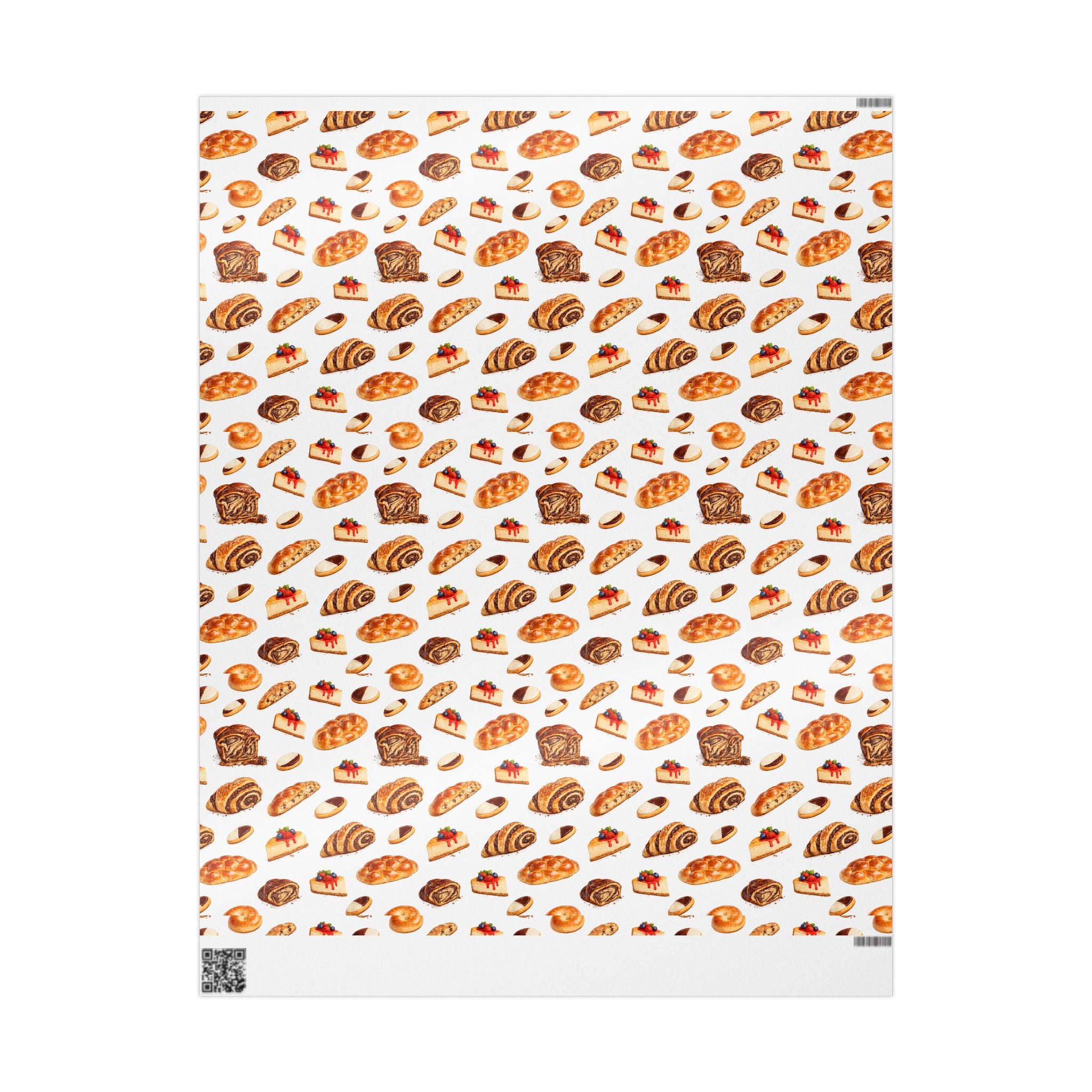 Kosher Bakery Pastries Pattern White Gift Wrap Paper | Bagels Challah Cheesecake Roll Gift Wrapping Paper