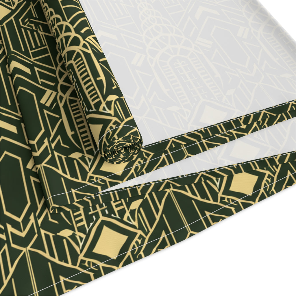 Art Deco Chrysler Building Green & Gold Table Runner — NYC Elegant Geometric Tabletop Dining Decor