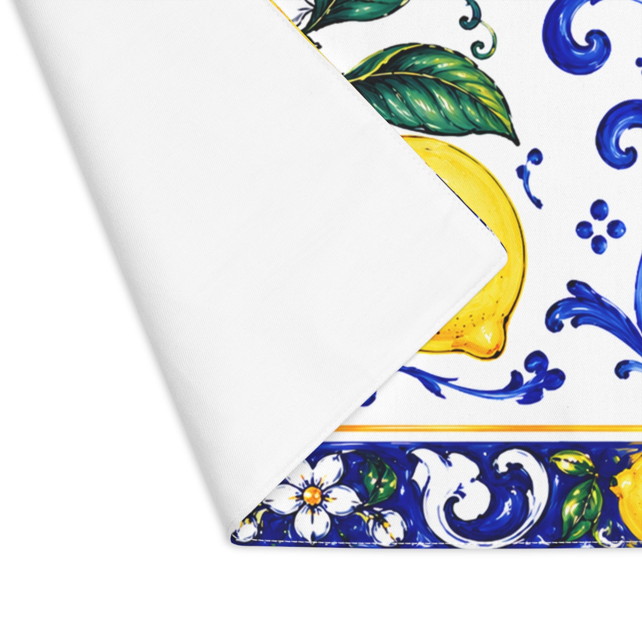 Little Italy Amalfi Blue and White with Lemon Decorative Placemat — Mediterranean Citrus Table Mat